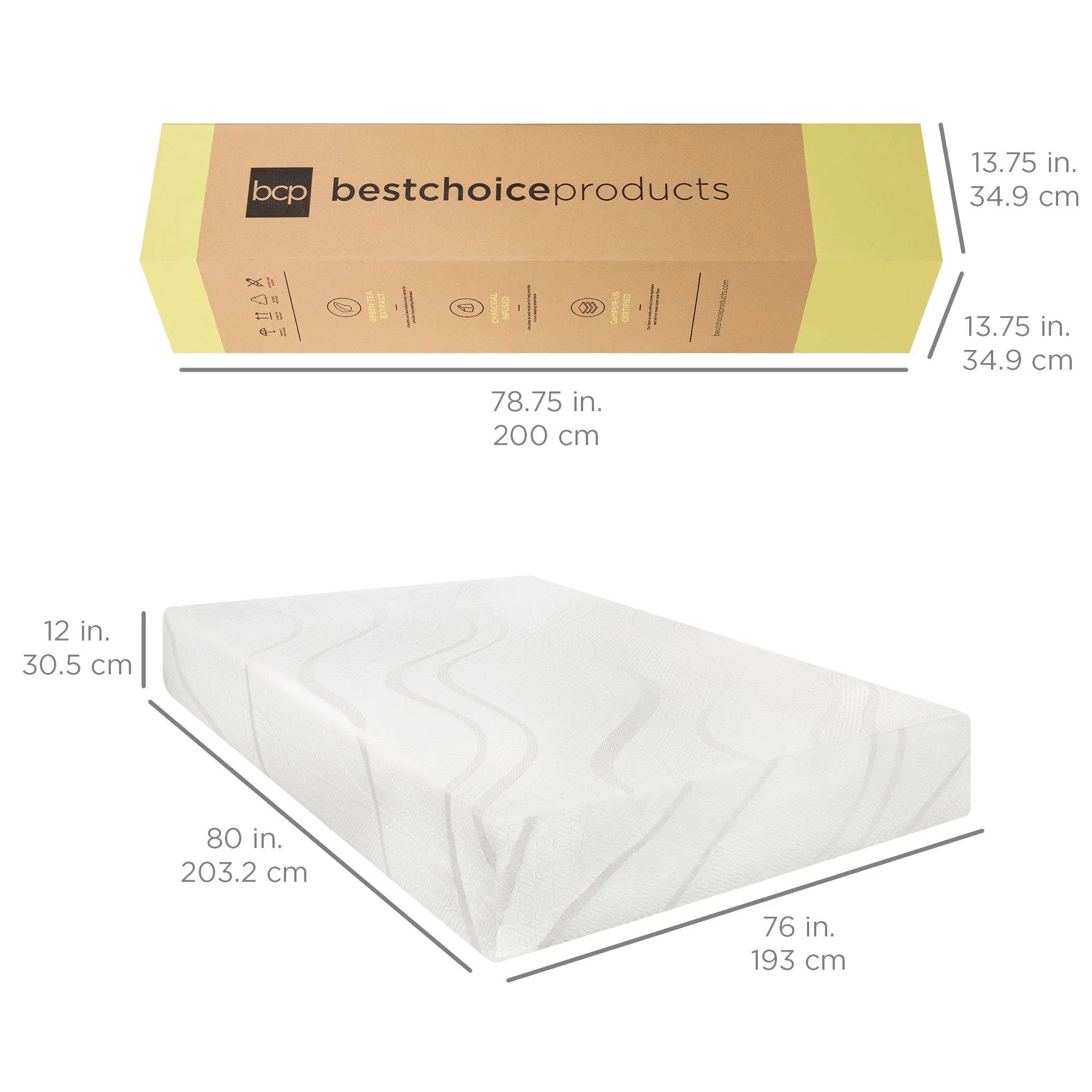 12in Medium-Firm Green Tea & Charcoal Gel Memory Foam Mattress