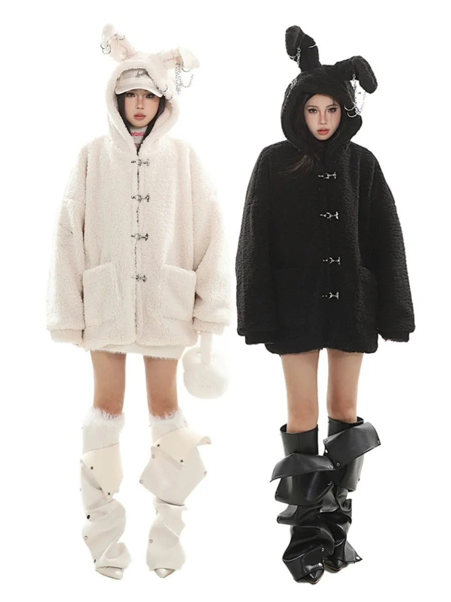 【23s December.】Cute Bunny Ears Hooded Sherpa Jacket