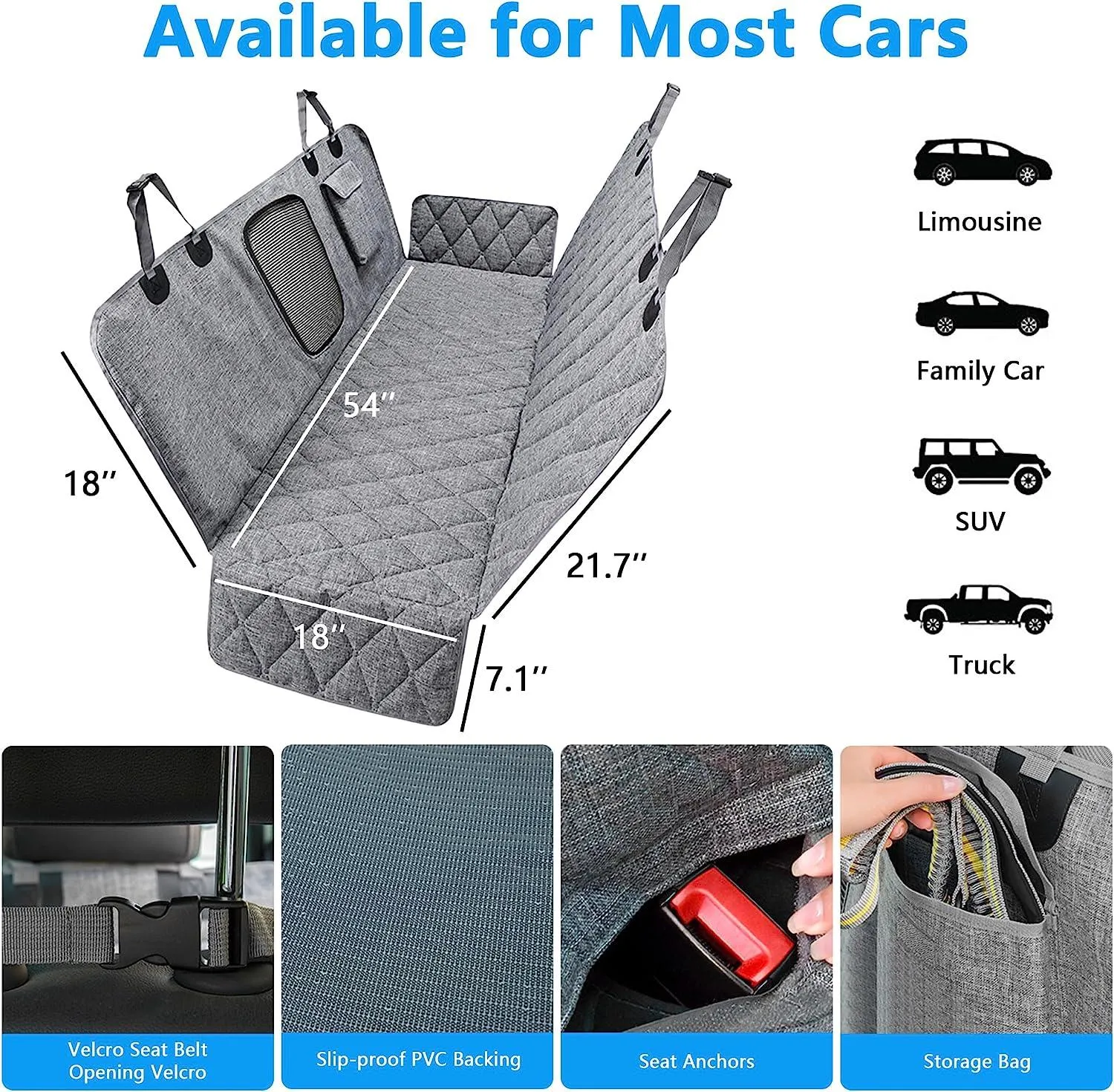 5-in-1 Dog Car Seat Cover for Back Seat 600D Oxford Cloth Waterproof Pet Seat Cover Hammock Fit Most Cars, Trucks & SUVs