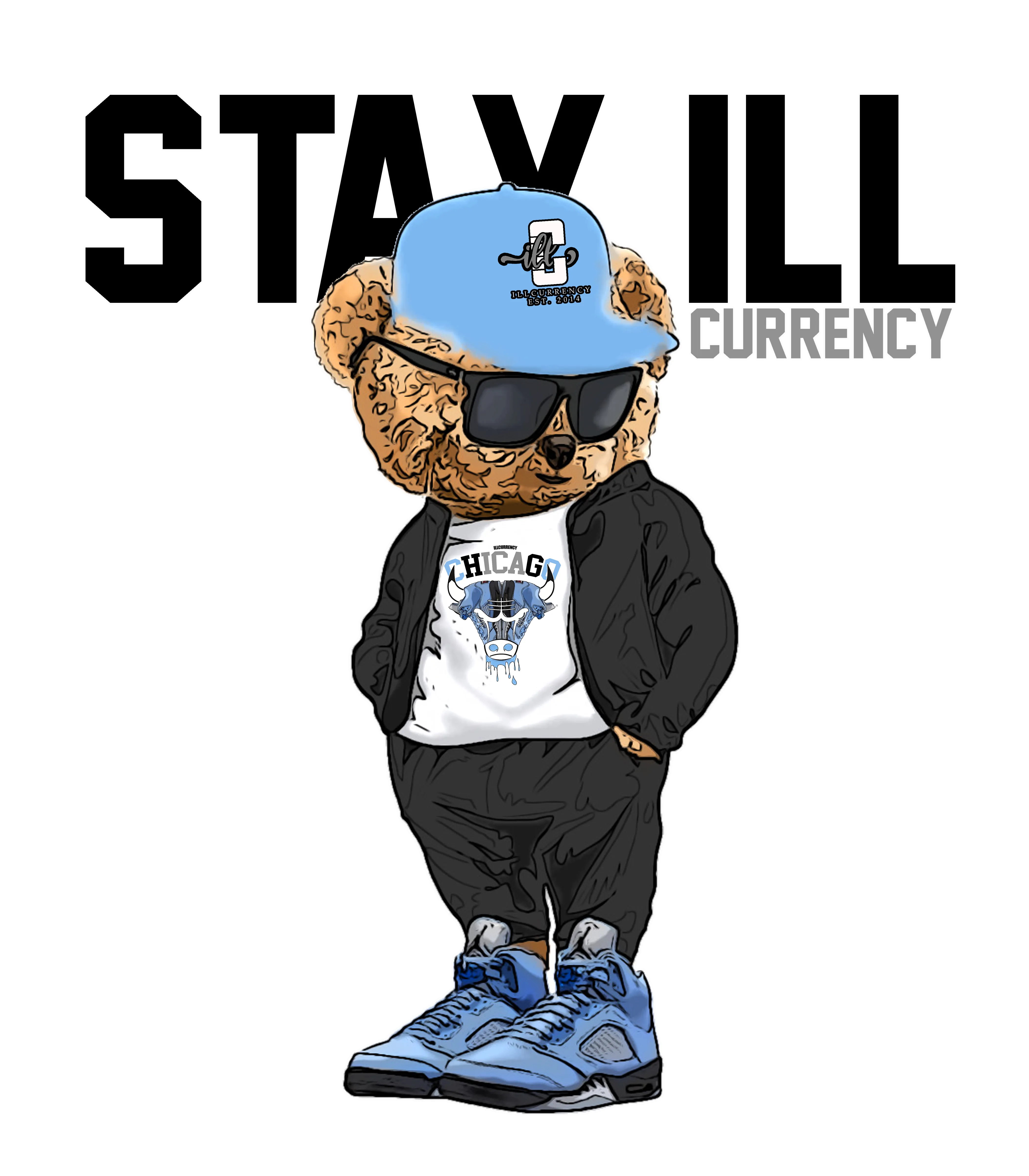 Air Jordan 5 “UNC” Black T-Shirt (Stay ill Bear)