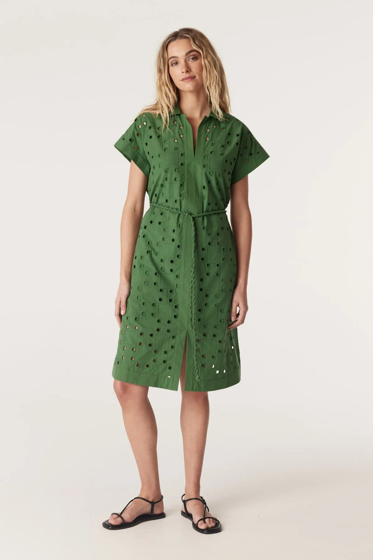 Ally Embroidered Dress  - Green