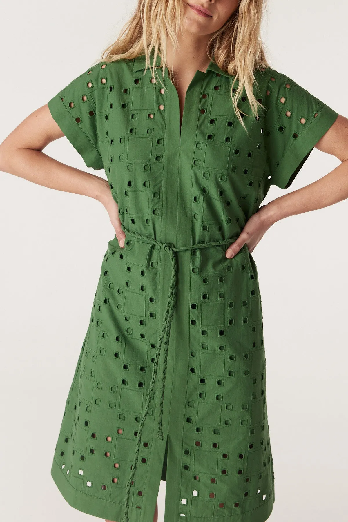 Ally Embroidered Dress  - Green