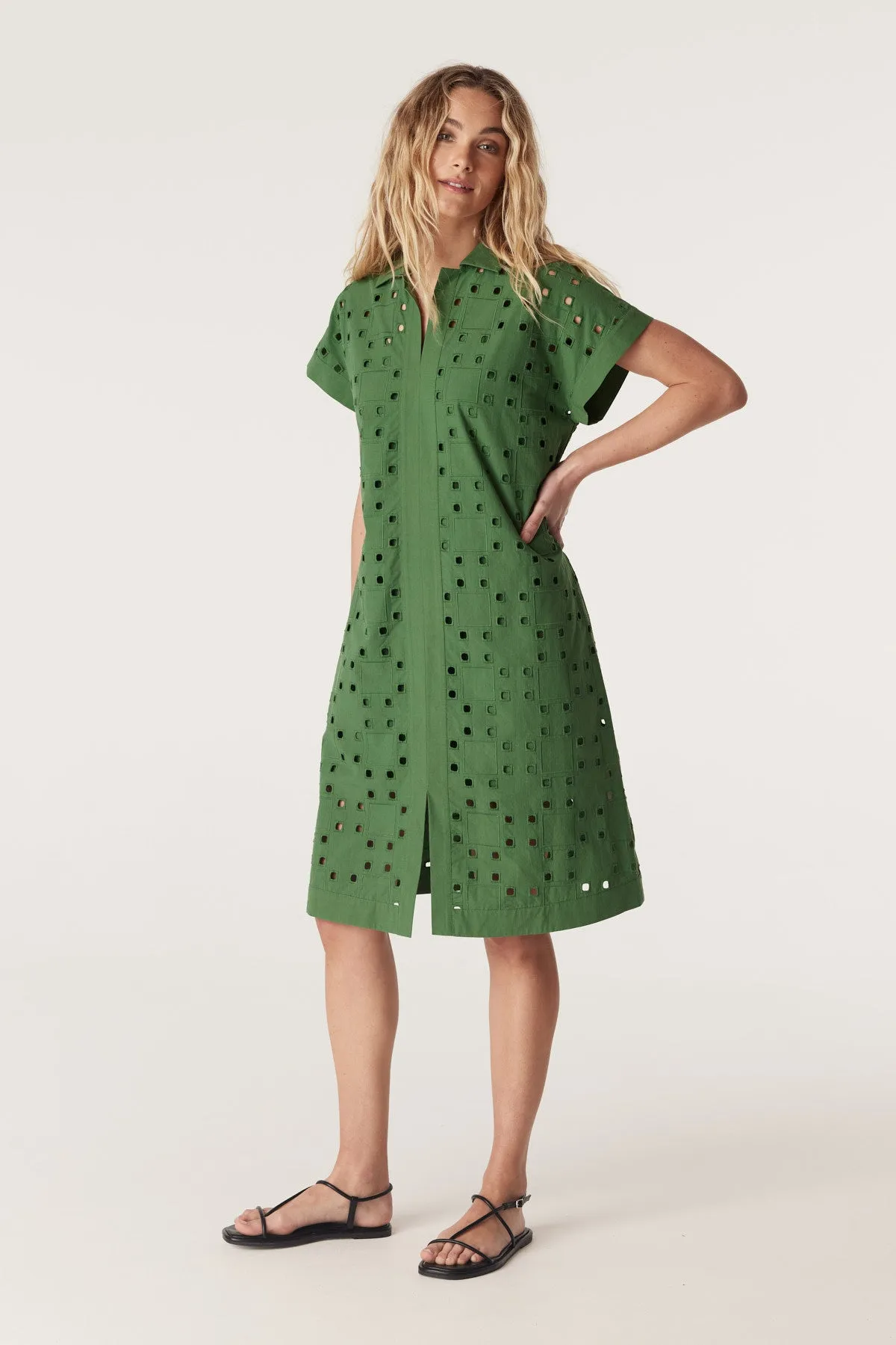 Ally Embroidered Dress  - Green