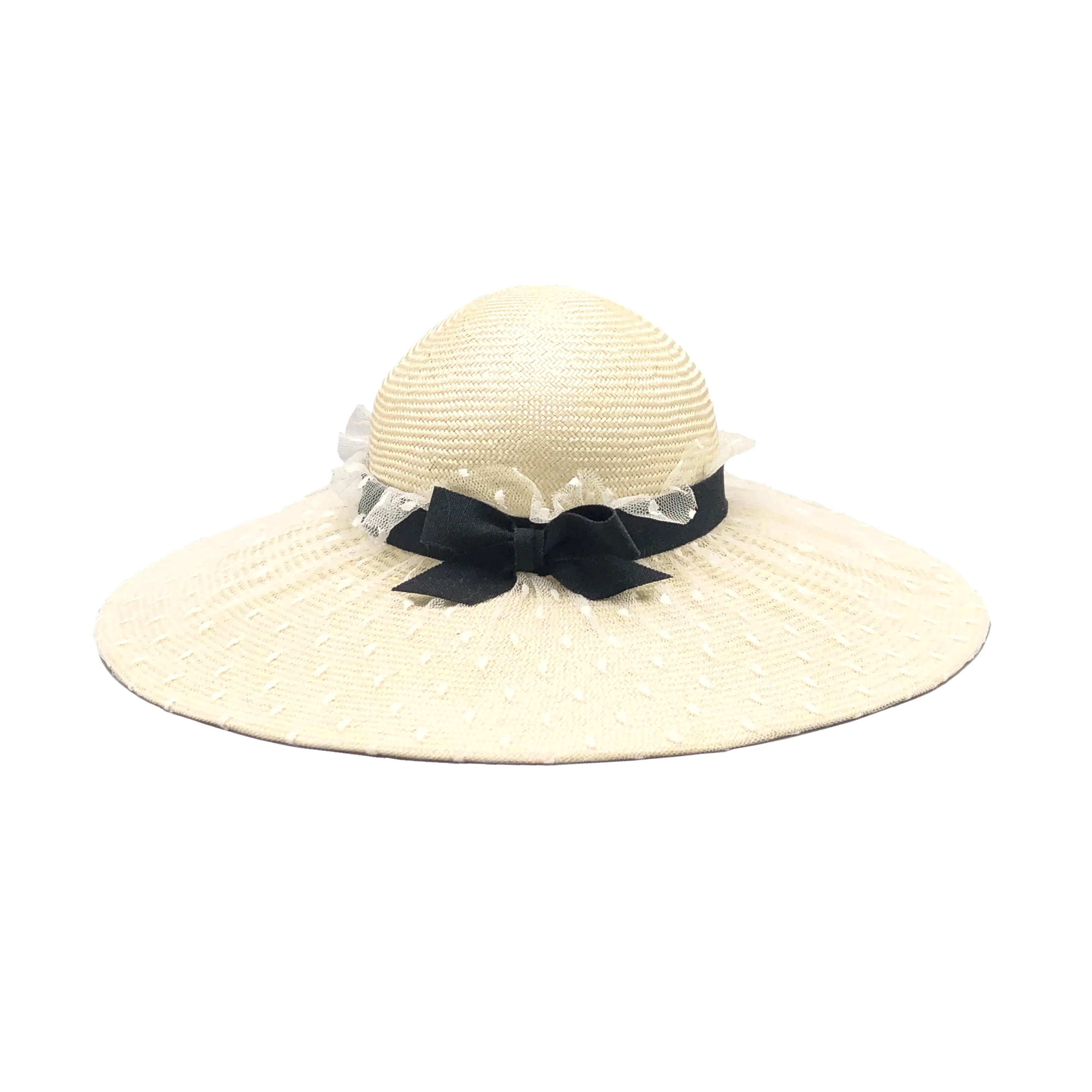 Althea: Ivory Picture Hat with Polka Dot Overlay