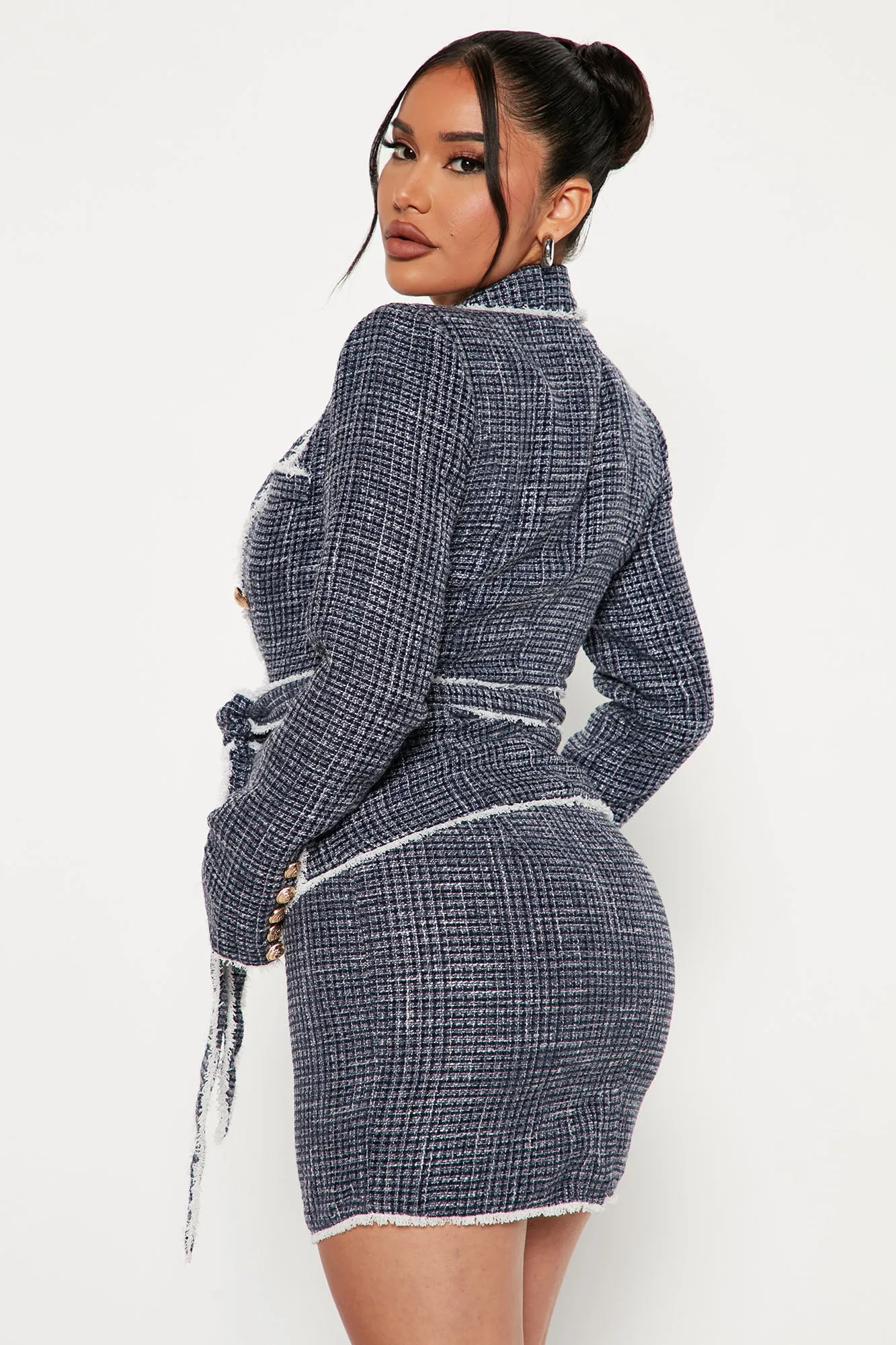 Always On Call Tweed Blazer Skirt Set - Navy