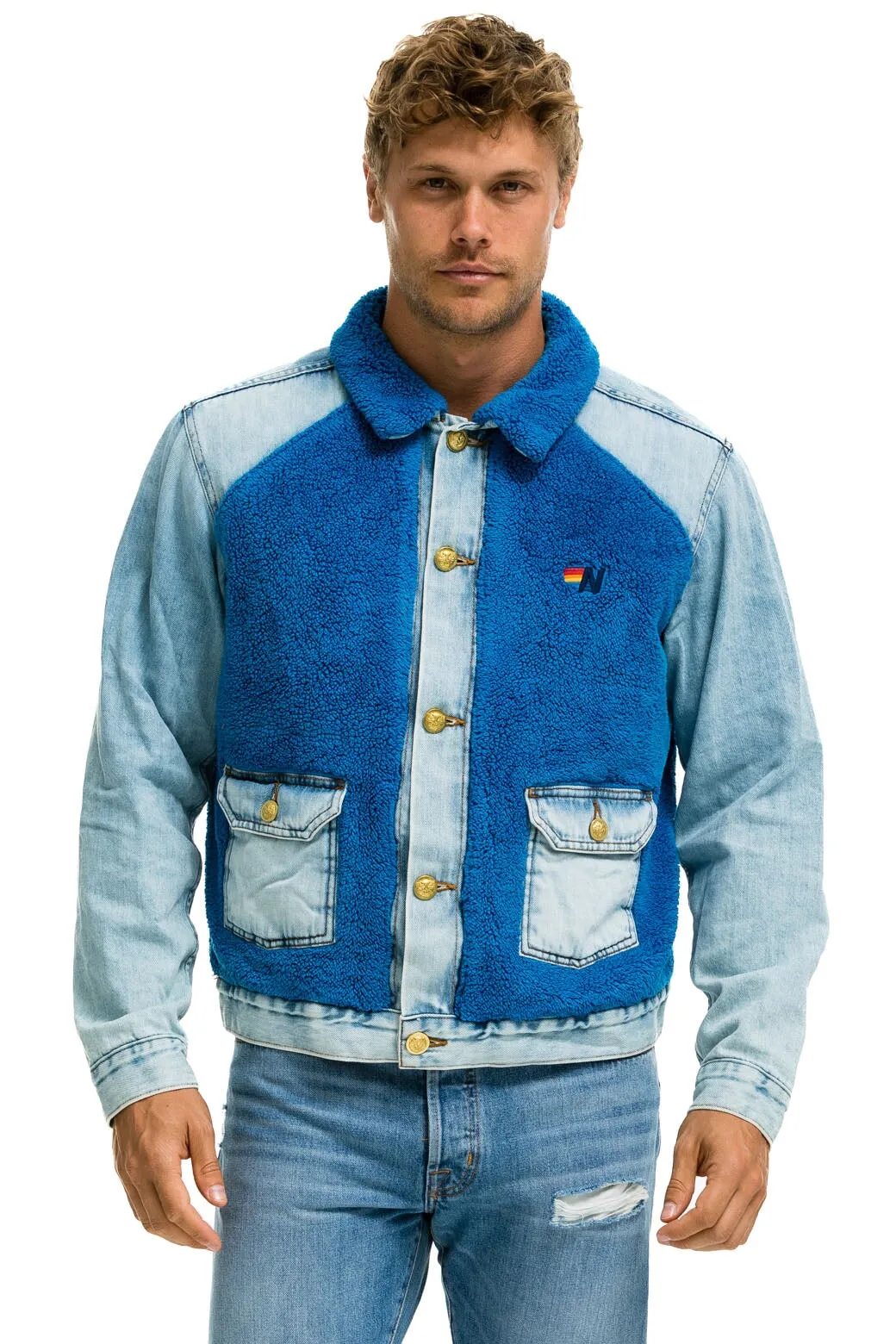 ASPEN SHERPA UNISEX DENIM JACKET - SUPER LIGHT BLUE