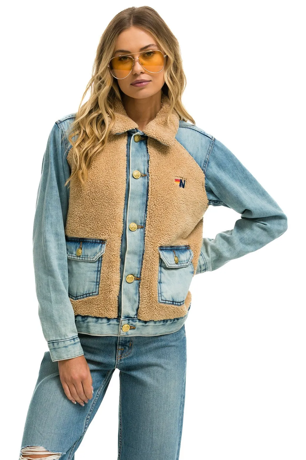 ASPEN SHERPA UNISEX DENIM JACKET - VINTAGE WHEAT