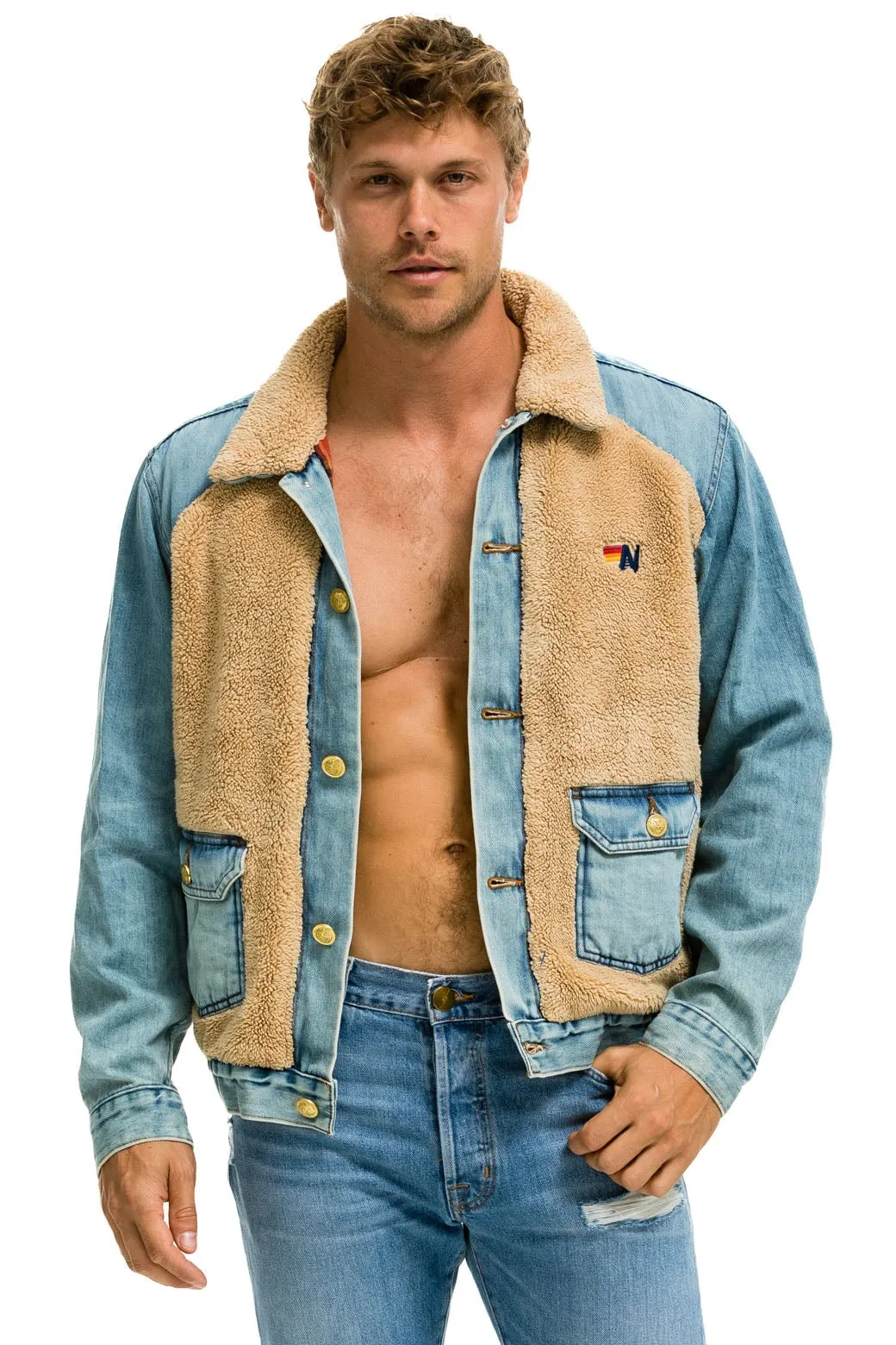 ASPEN SHERPA UNISEX DENIM JACKET - VINTAGE WHEAT