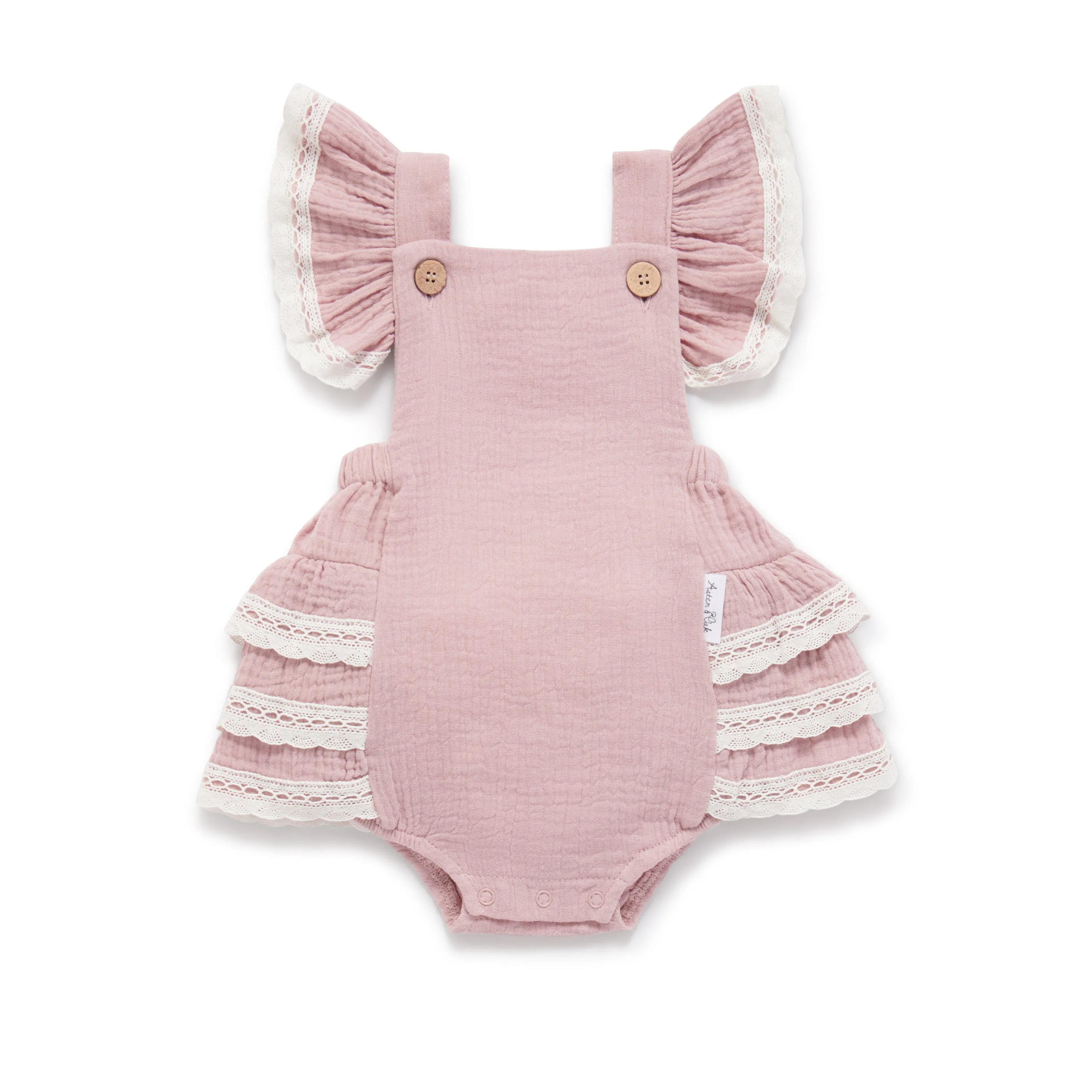 Aster and Oak Pink Muslin Ruffle Playsuit