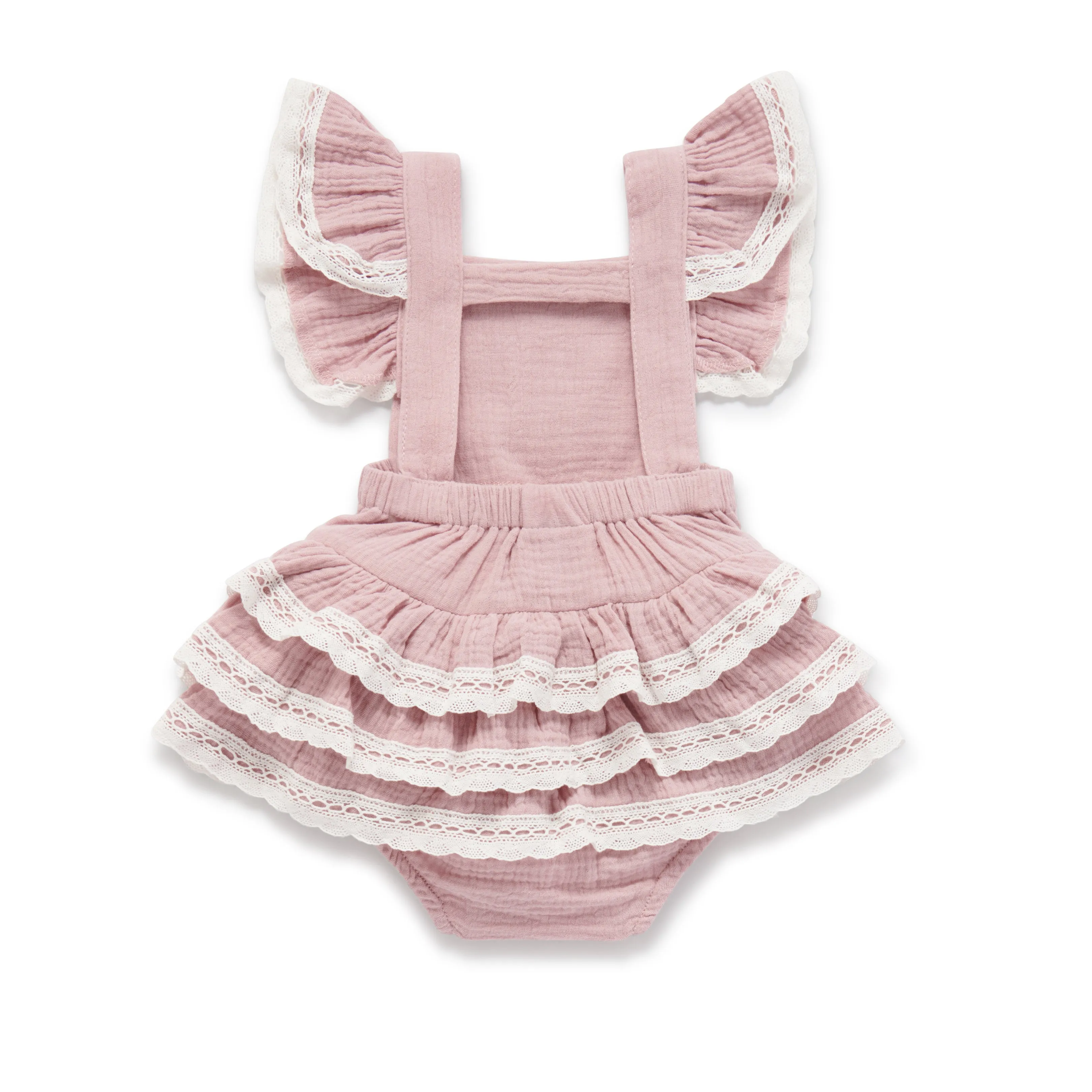 Aster and Oak Pink Muslin Ruffle Playsuit