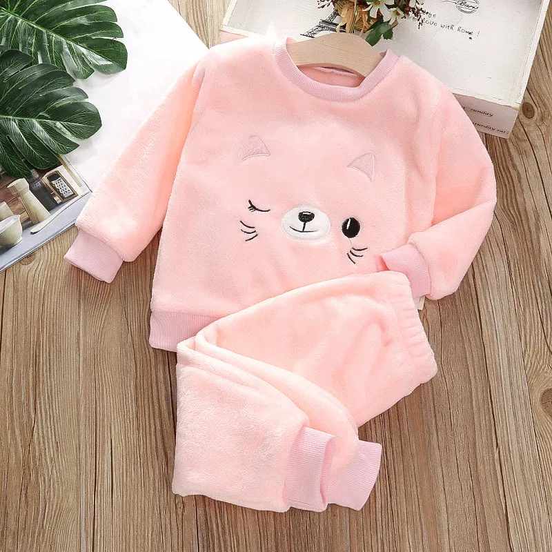 Babymoon Set of 2 | Baby Sleepwear Nightsuit Kid’s Nightdress T-shirt with Pants Pajamas Winter Sweater | Pink