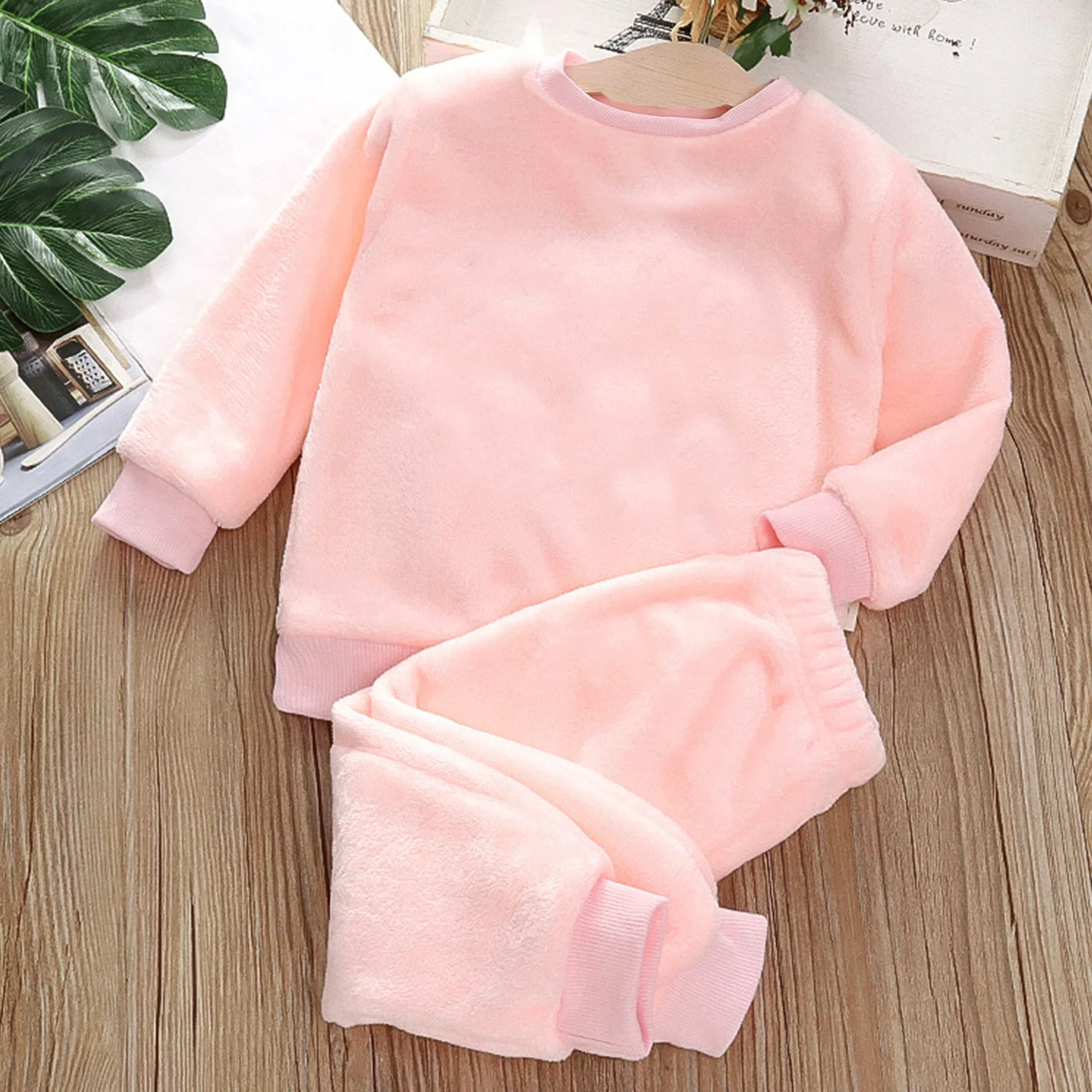 Babymoon Set of 2 | Baby Sleepwear Nightsuit Kid’s Nightdress T-shirt with Pants Pajamas Winter Sweater | Pink