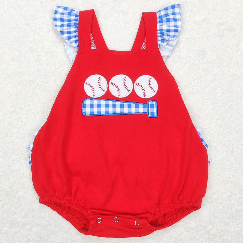 Baseball Embroidery Baby Girls Rompers Sibling Jumpsuit SR0686