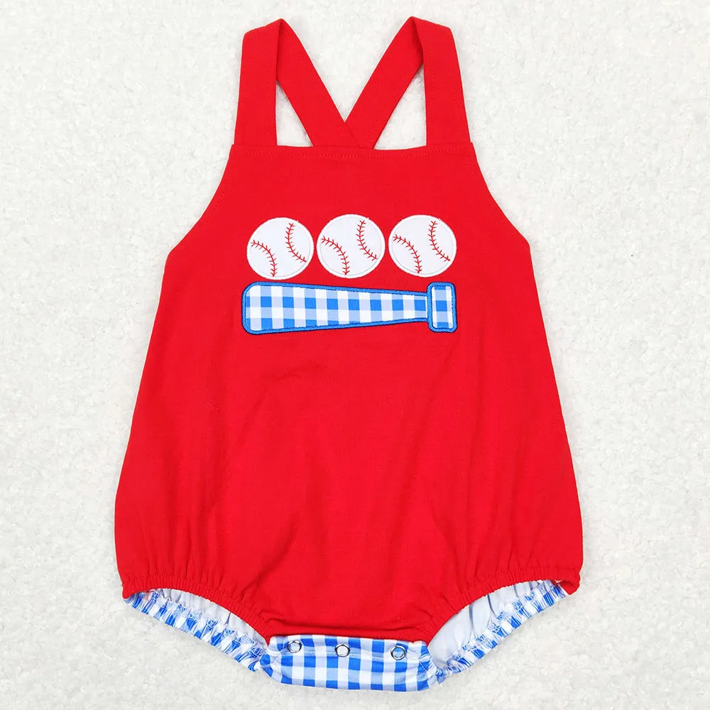 Baseball Embroidery Baby Girls Rompers Sibling Jumpsuit SR0686