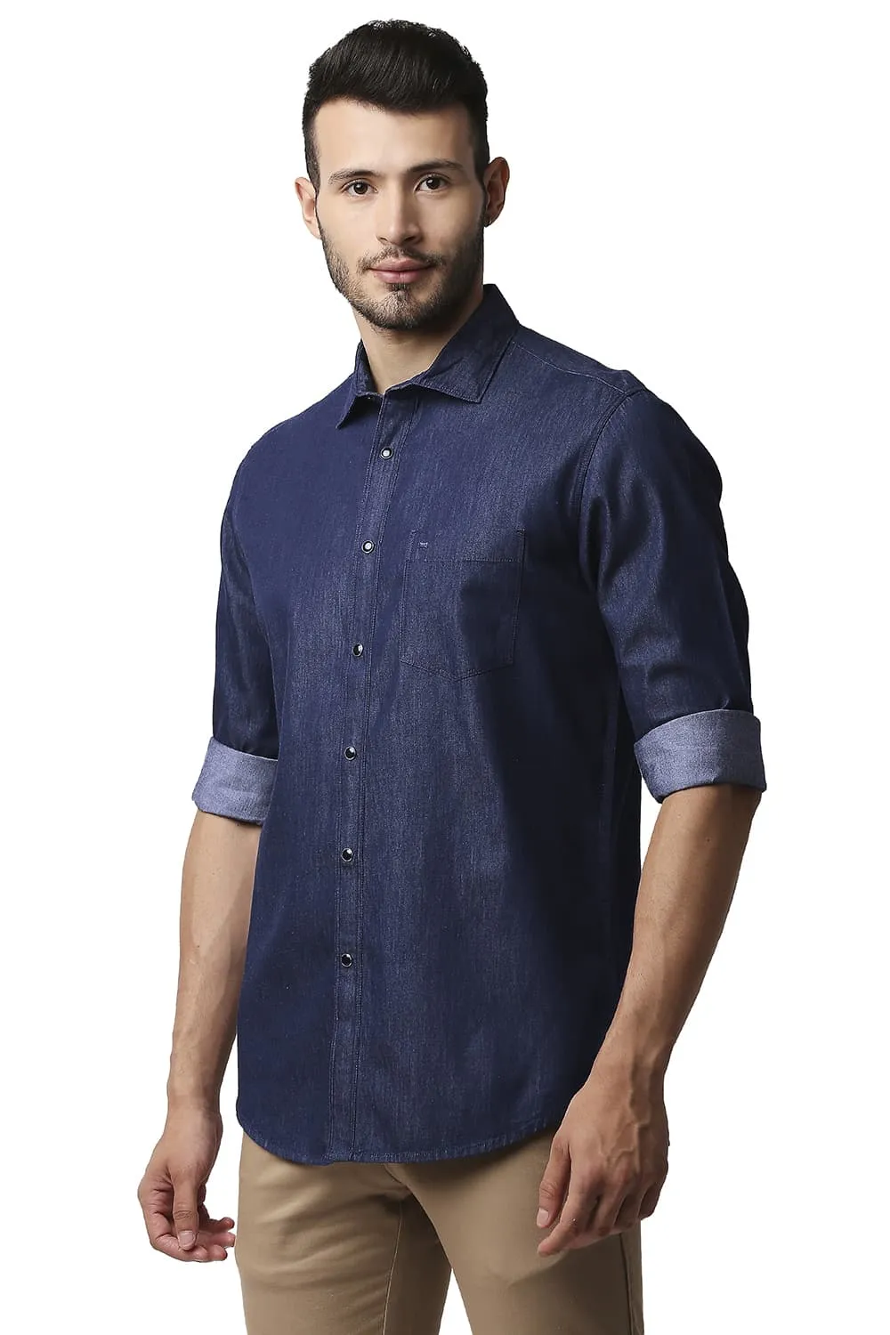 Basics Slim Fit Indigo Plain Shirt