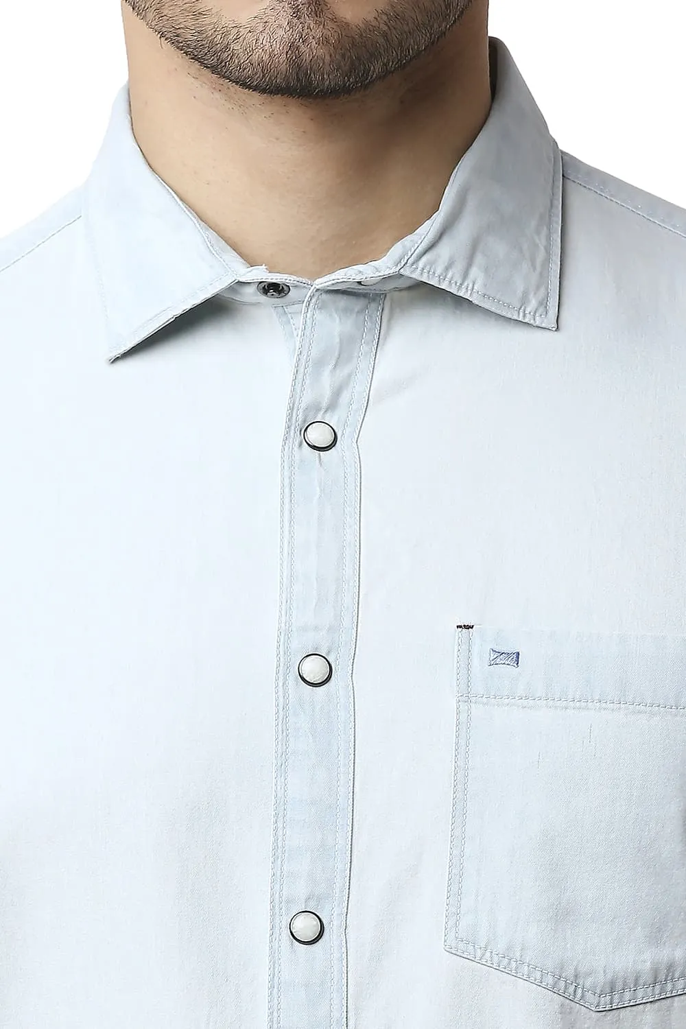 Basics Slim Fit Indigo Plain Shirt