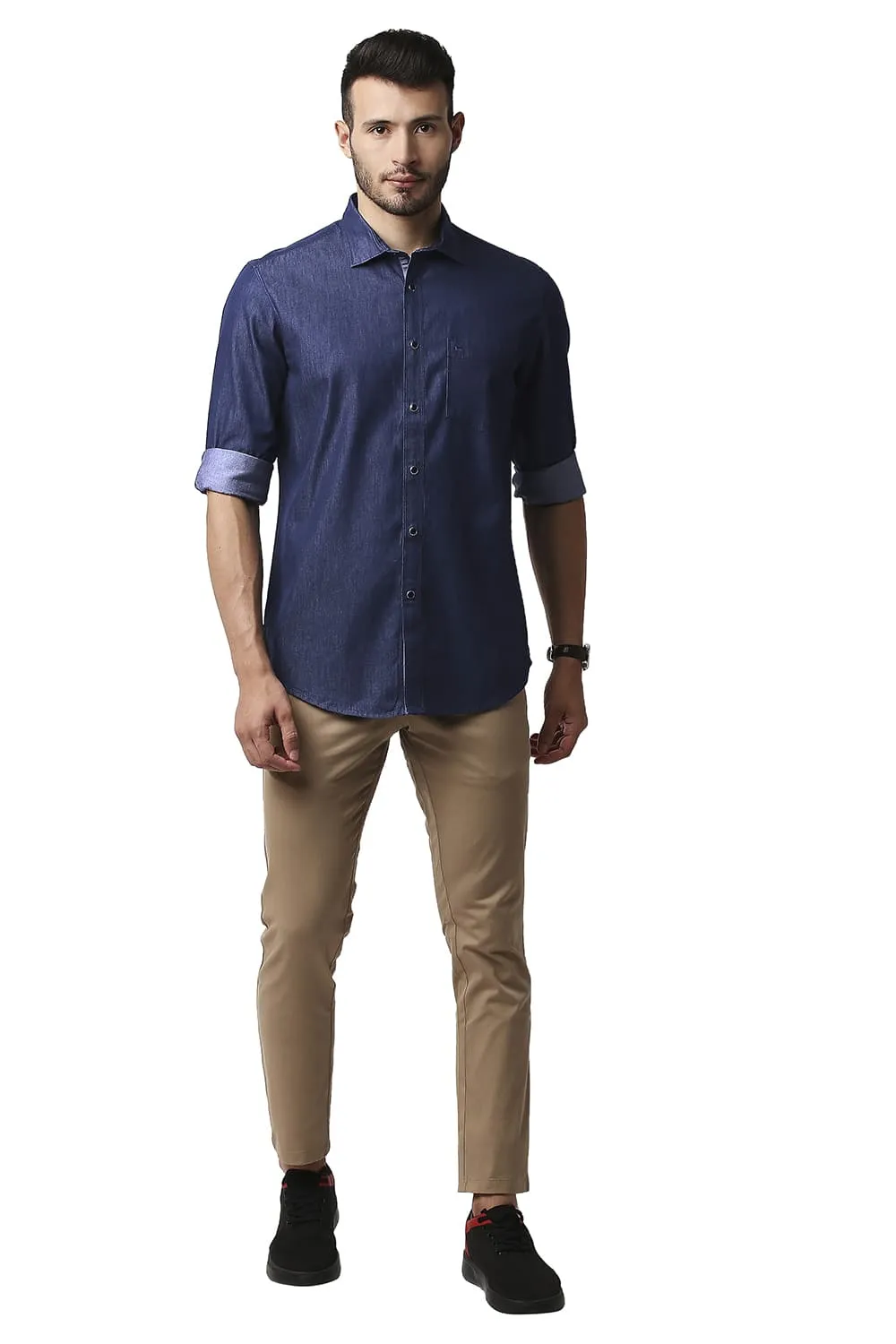 Basics Slim Fit Indigo Plain Shirt