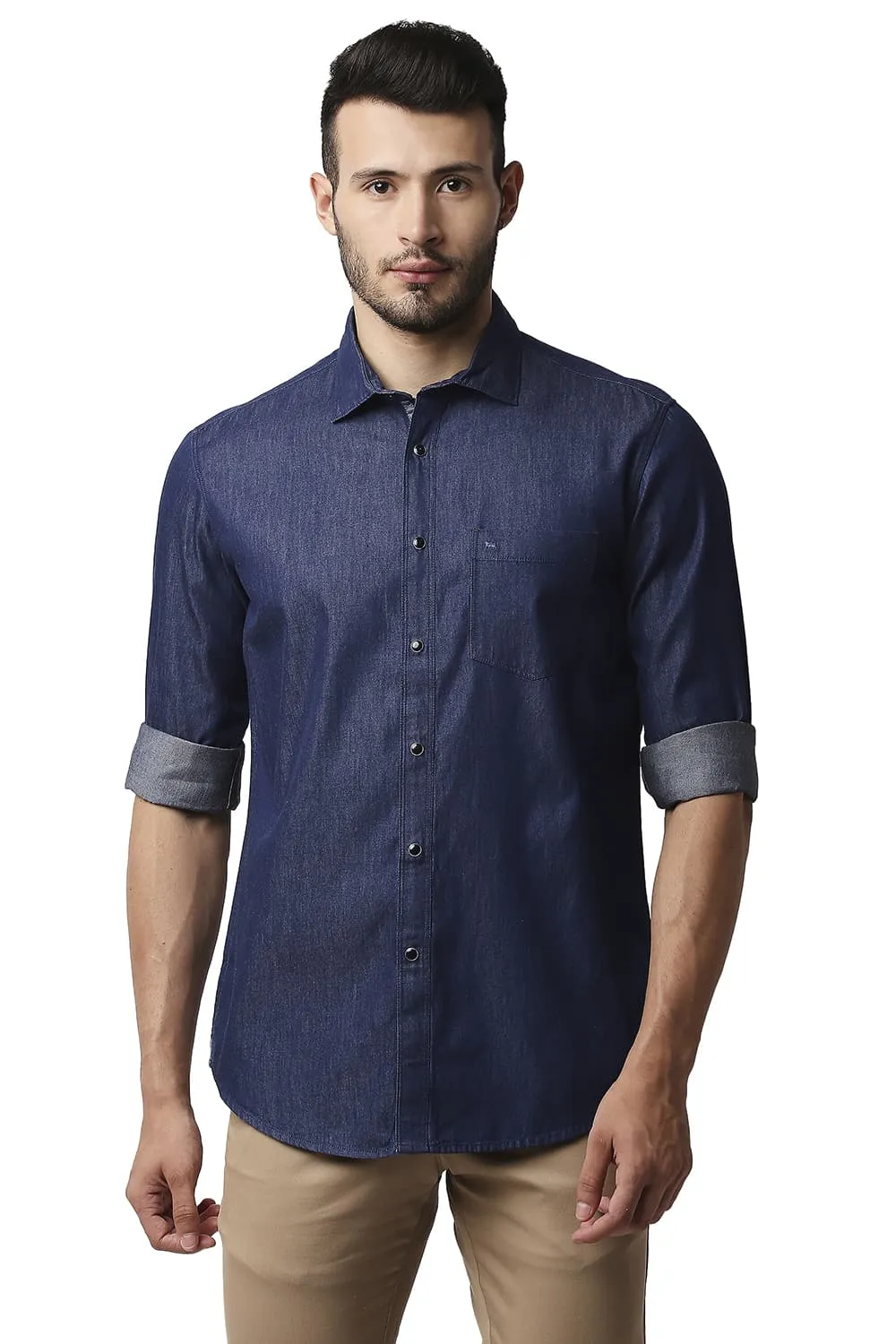 Basics Slim Fit Indigo Plain Shirt