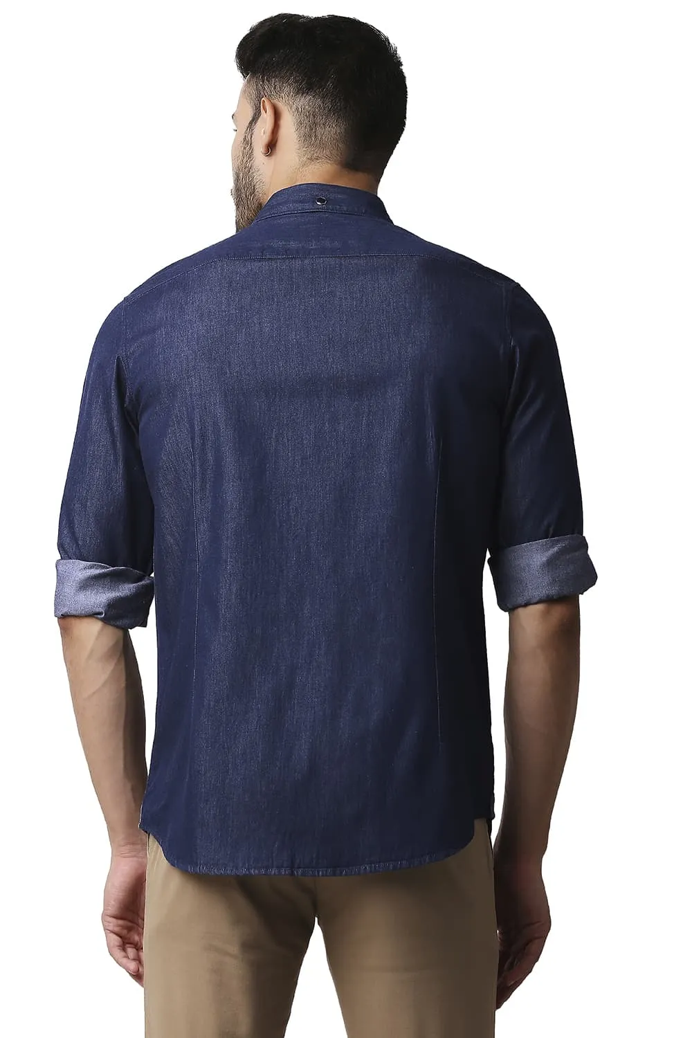 Basics Slim Fit Indigo Plain Shirt