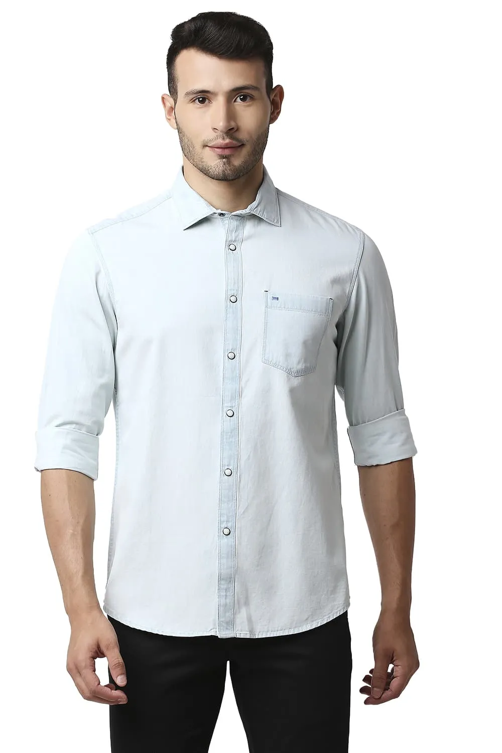 Basics Slim Fit Indigo Plain Shirt