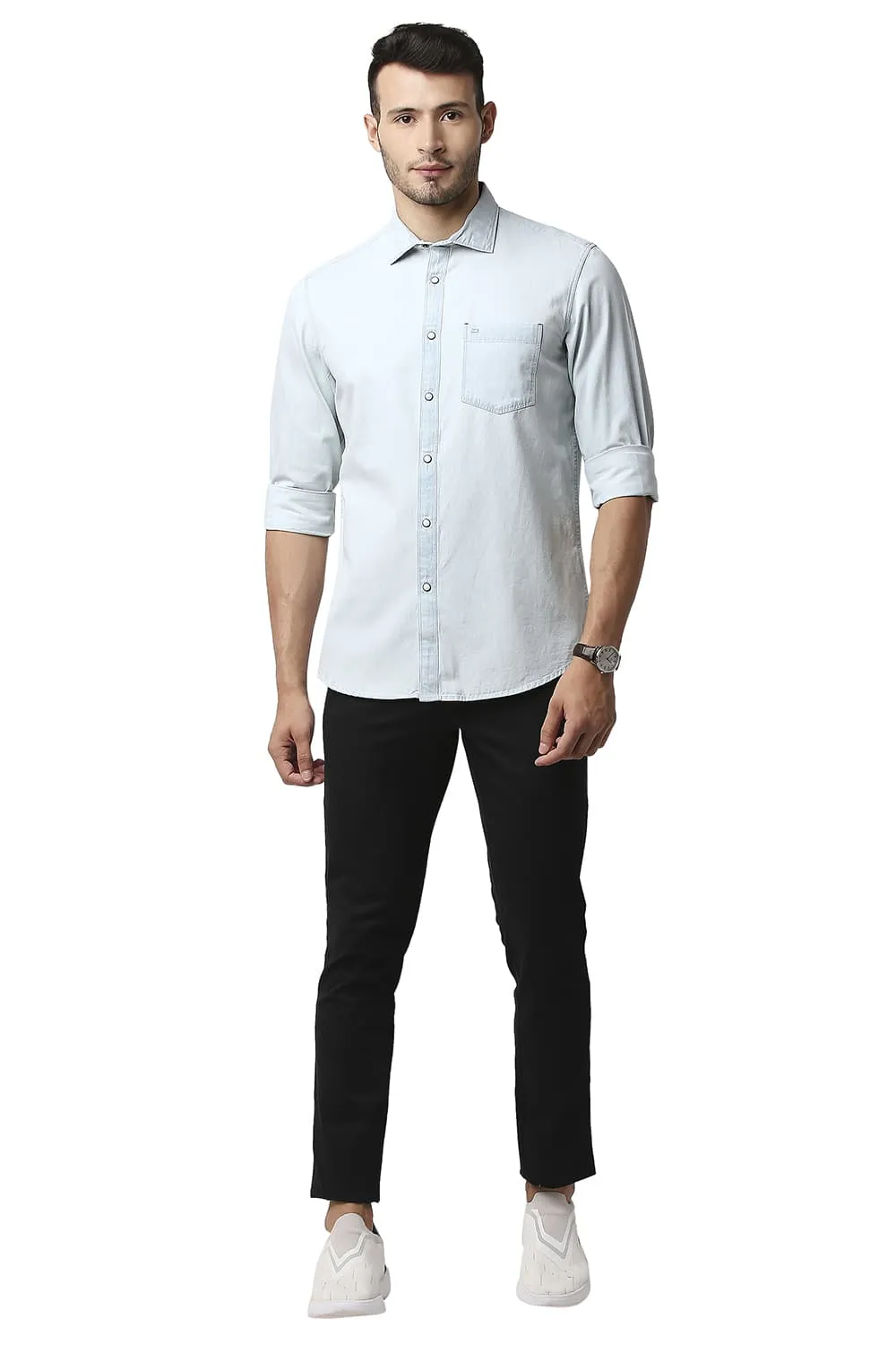 Basics Slim Fit Indigo Plain Shirt