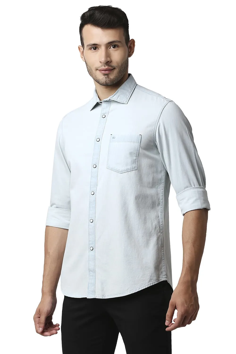 Basics Slim Fit Indigo Plain Shirt