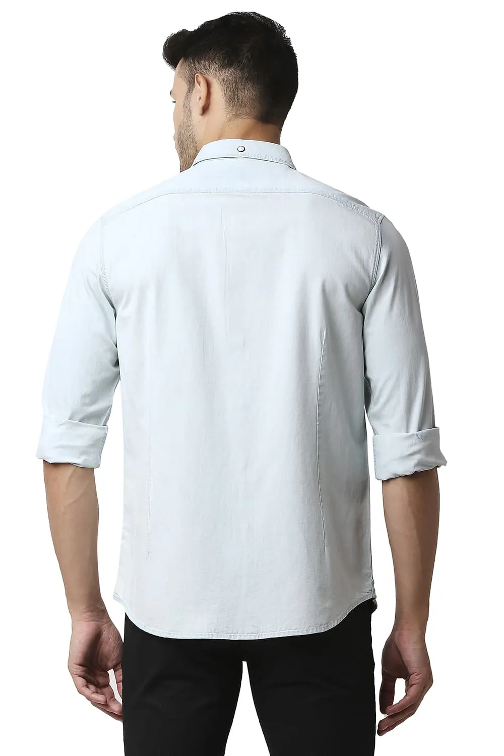 Basics Slim Fit Indigo Plain Shirt