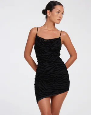 Batia Bodycon Dress in Zebra Flock Black