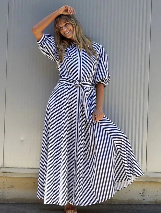 BIANCA DRESS - NAVY/WHITE STRIPE