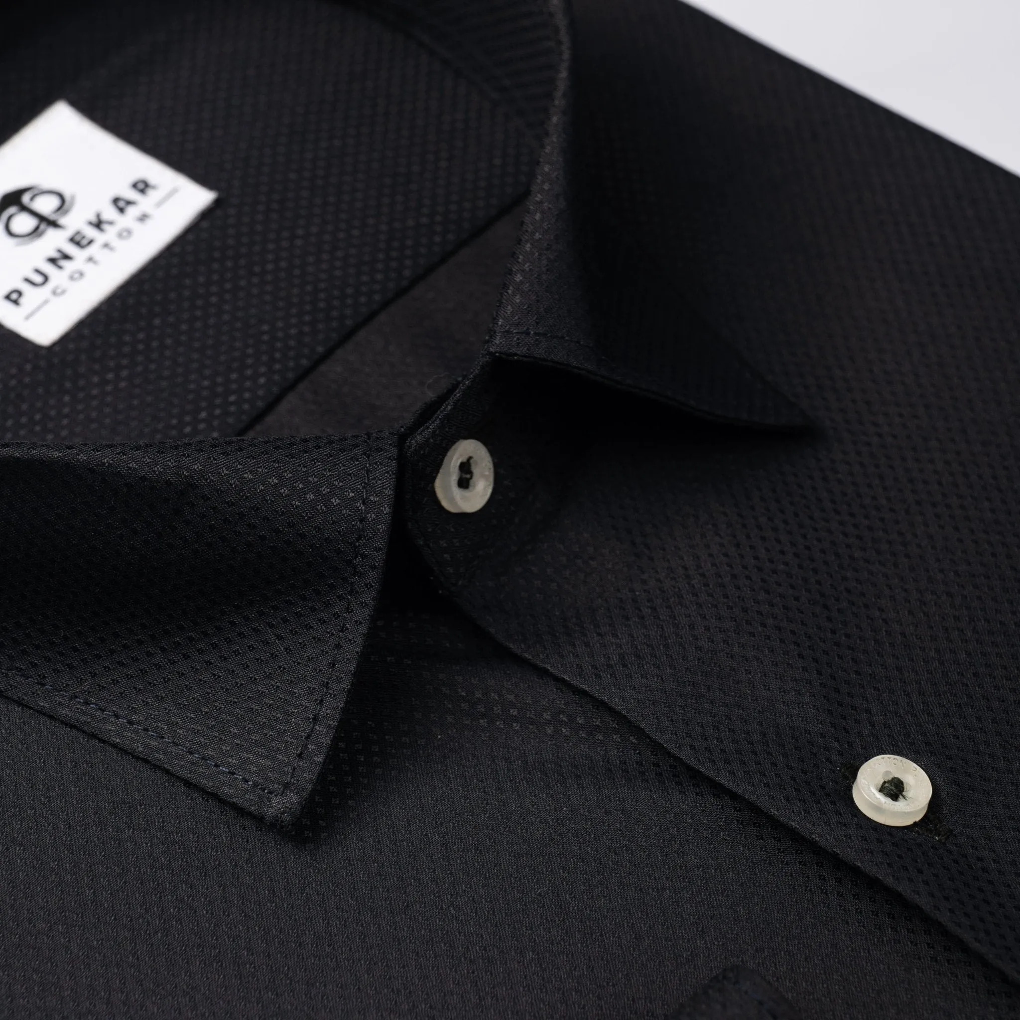 Black Color Dotted Dobby Cotton Shirt For Men