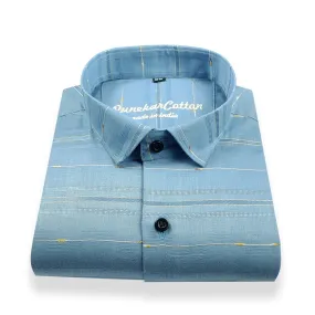 Blue Color Pure Cotton Panelled Butta Stripes Shirts For Men's