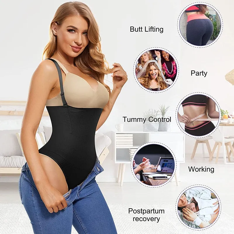 Body Shapewear Thong Waist Trainer Corset Open Bust Body Shaper Seamless Invisible Bodysuit Underwear Shapewear