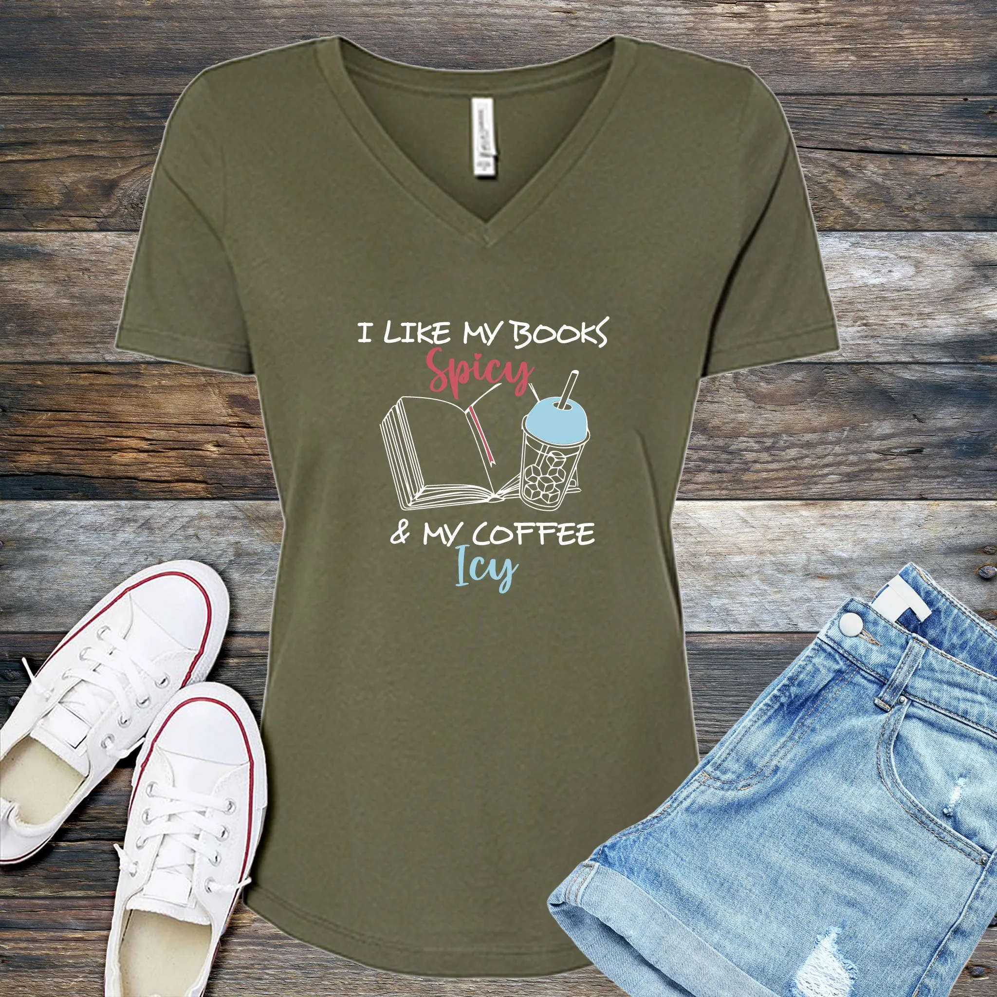 Books Spicy & Coffee Icy V-Neck