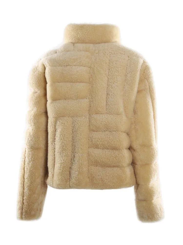 Bottega Veneta Intrecciato Pattern Shearling Jacket