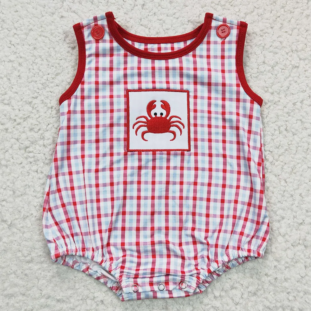 Boutique Baby Girls Romper Crab Embroidery Cute Infant Girls Boys Rompers Jumpsuit SR0156 SR0157