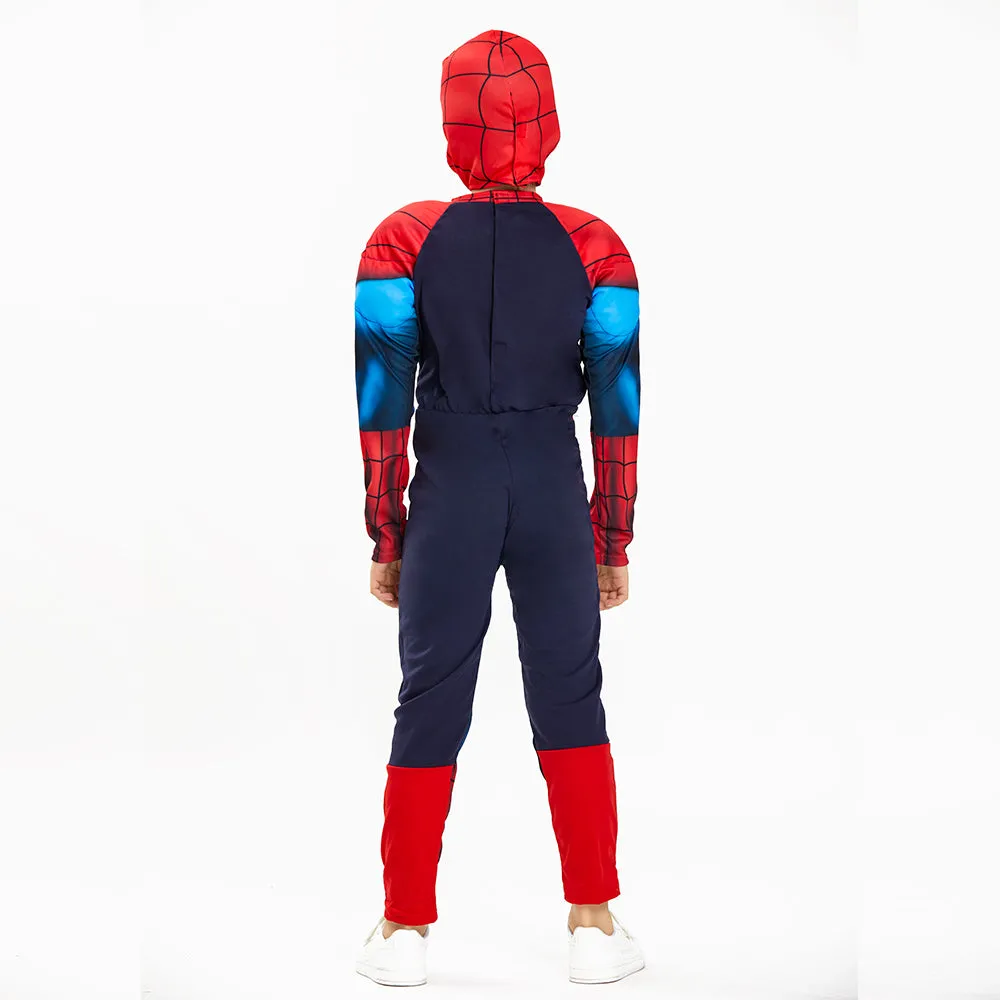 Boys Costume Spider Boy Muscle Jumpsuit, Kids Onesie(2pcs Set)