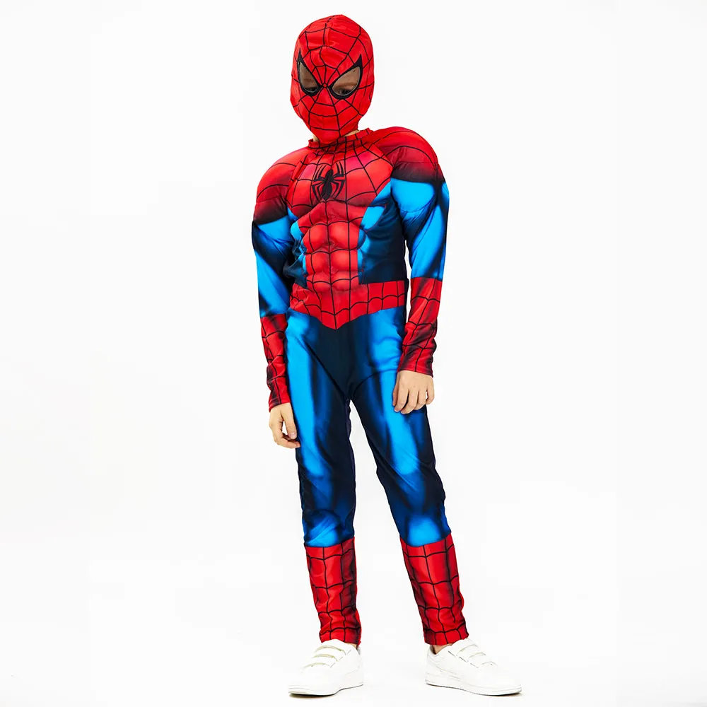 Boys Costume Spider Boy Muscle Jumpsuit, Kids Onesie(2pcs Set)