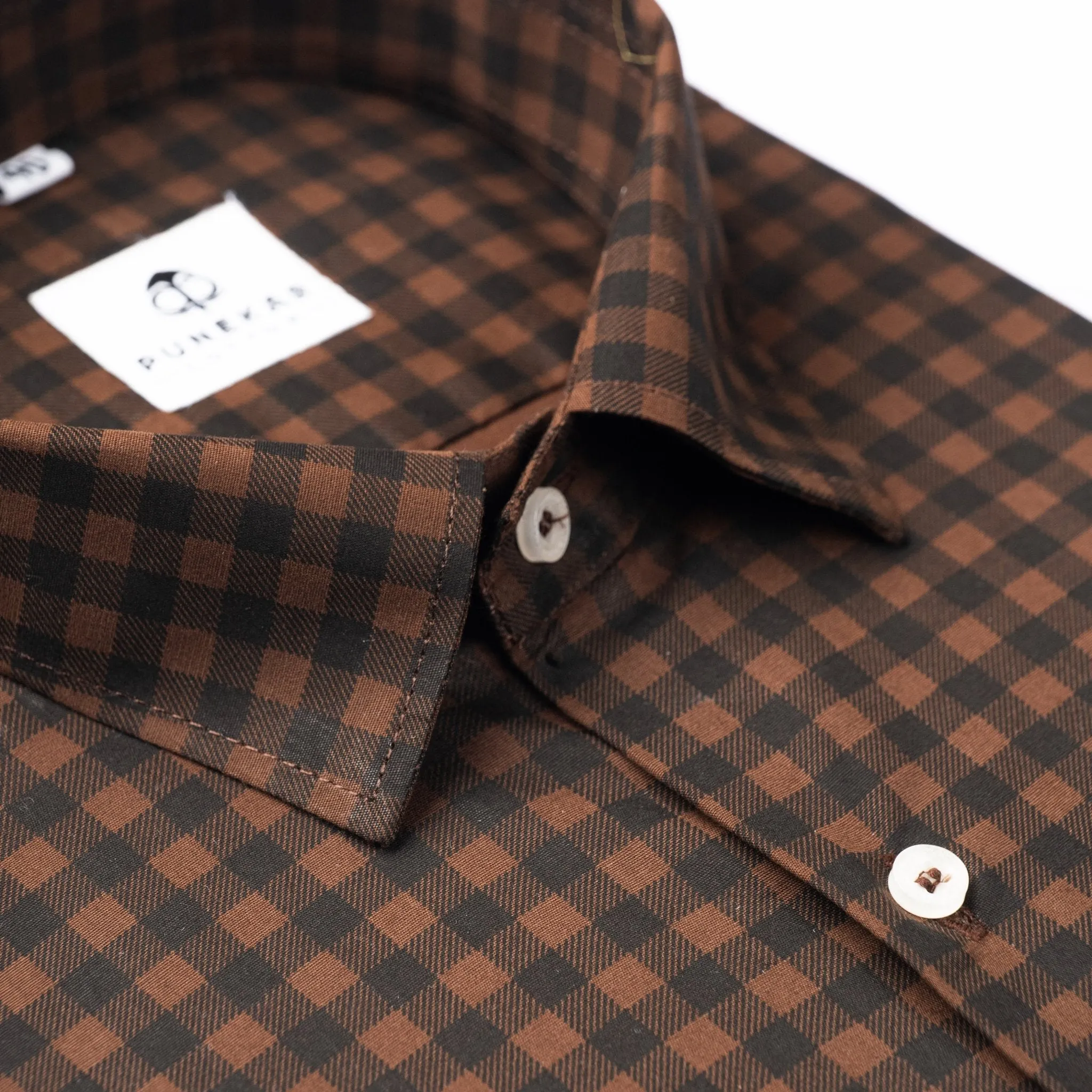 Brown Color Buffalo Checks Cotton Shirt For Men