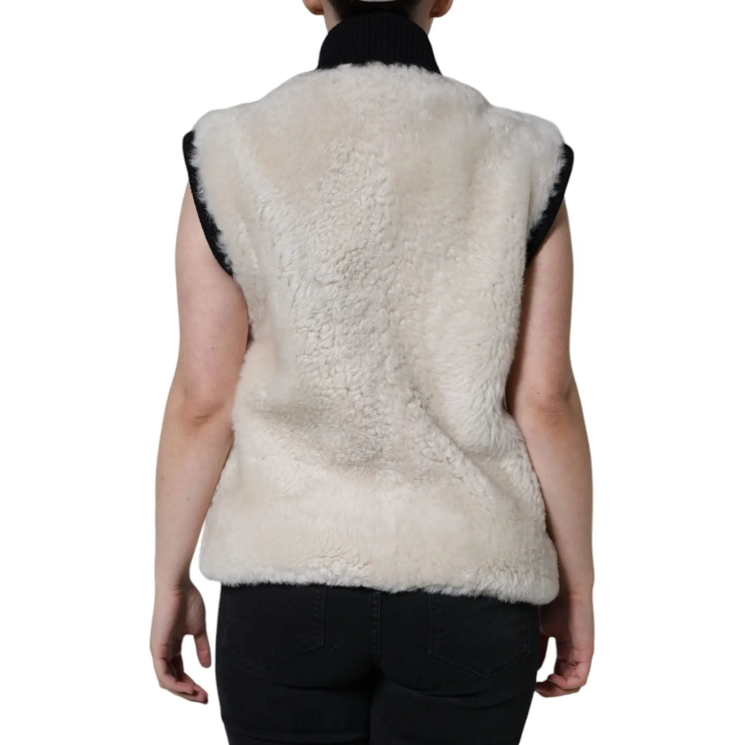 Burberry White WARRENFORD Shearling Leather Vest Coat Jacket