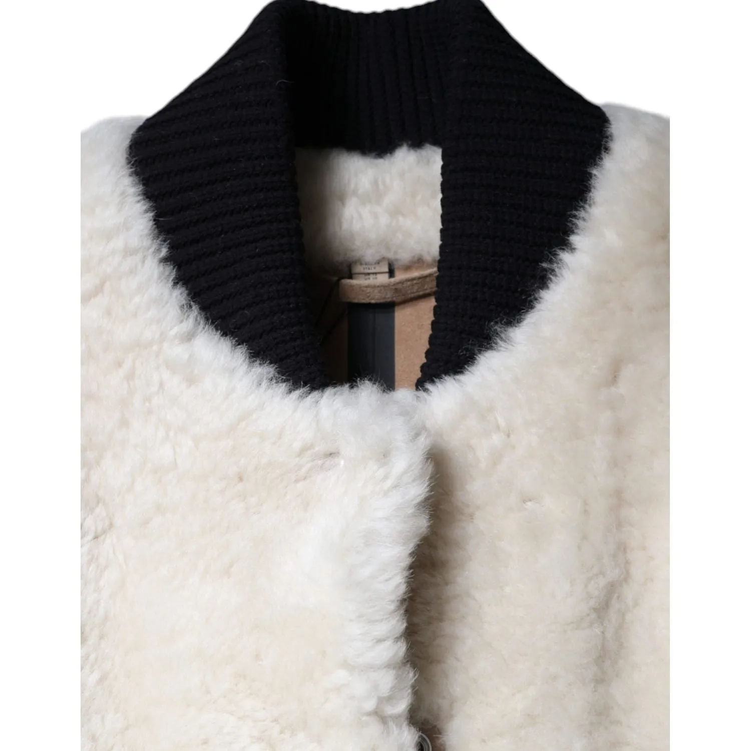 Burberry White WARRENFORD Shearling Leather Vest Coat Jacket