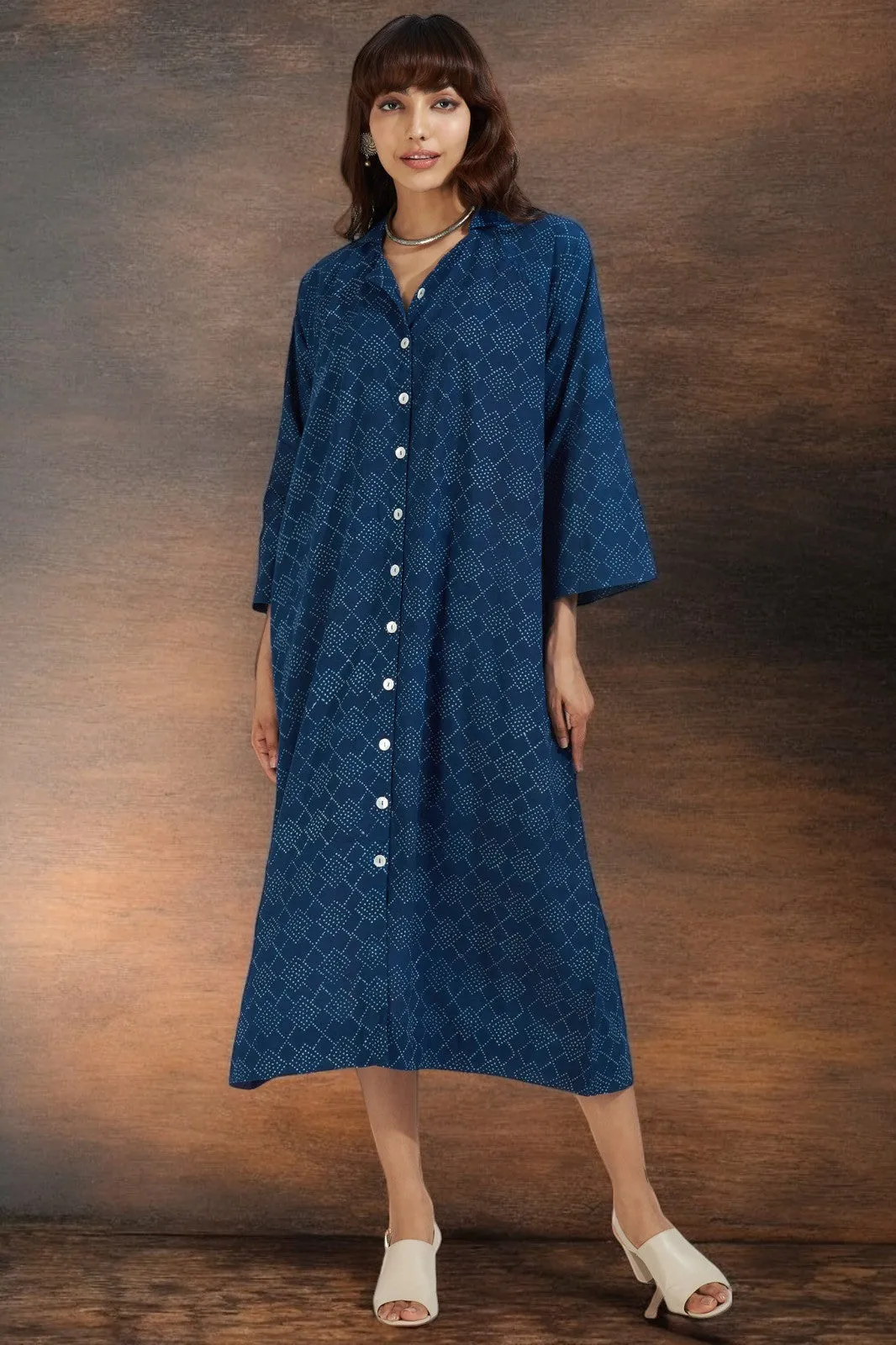 button down johnny collar shirt dress - enchanting indigo & stardust speckles