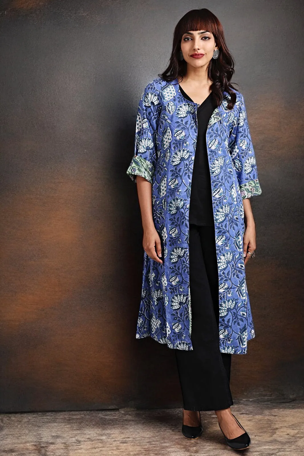 button down johnny collar shirt dress - enchanting indigo & stardust speckles