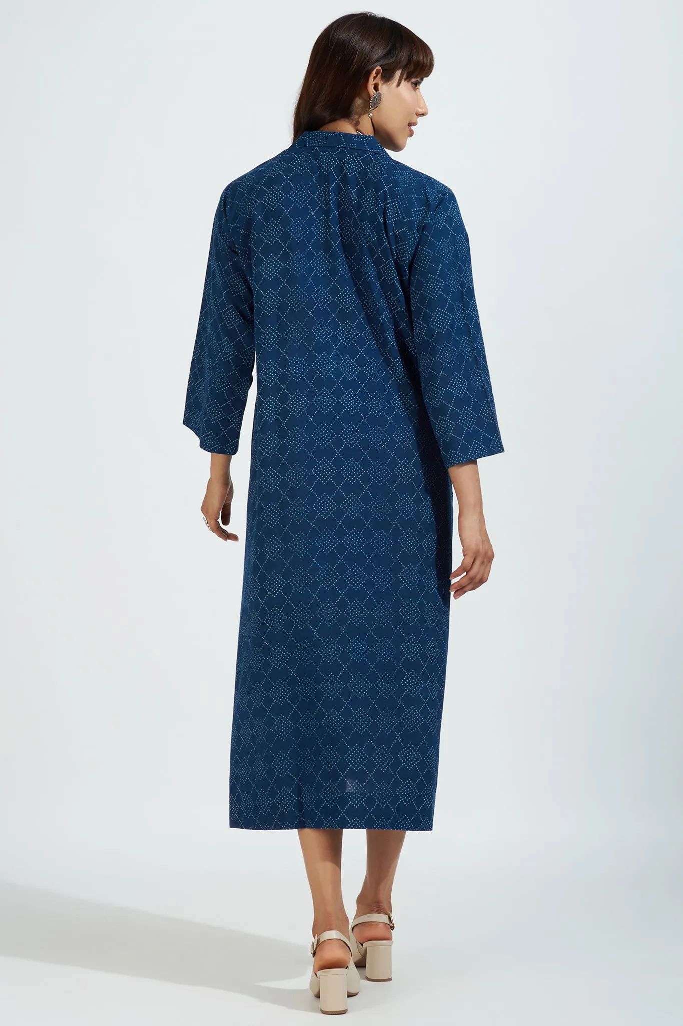 button down johnny collar shirt dress - enchanting indigo & stardust speckles