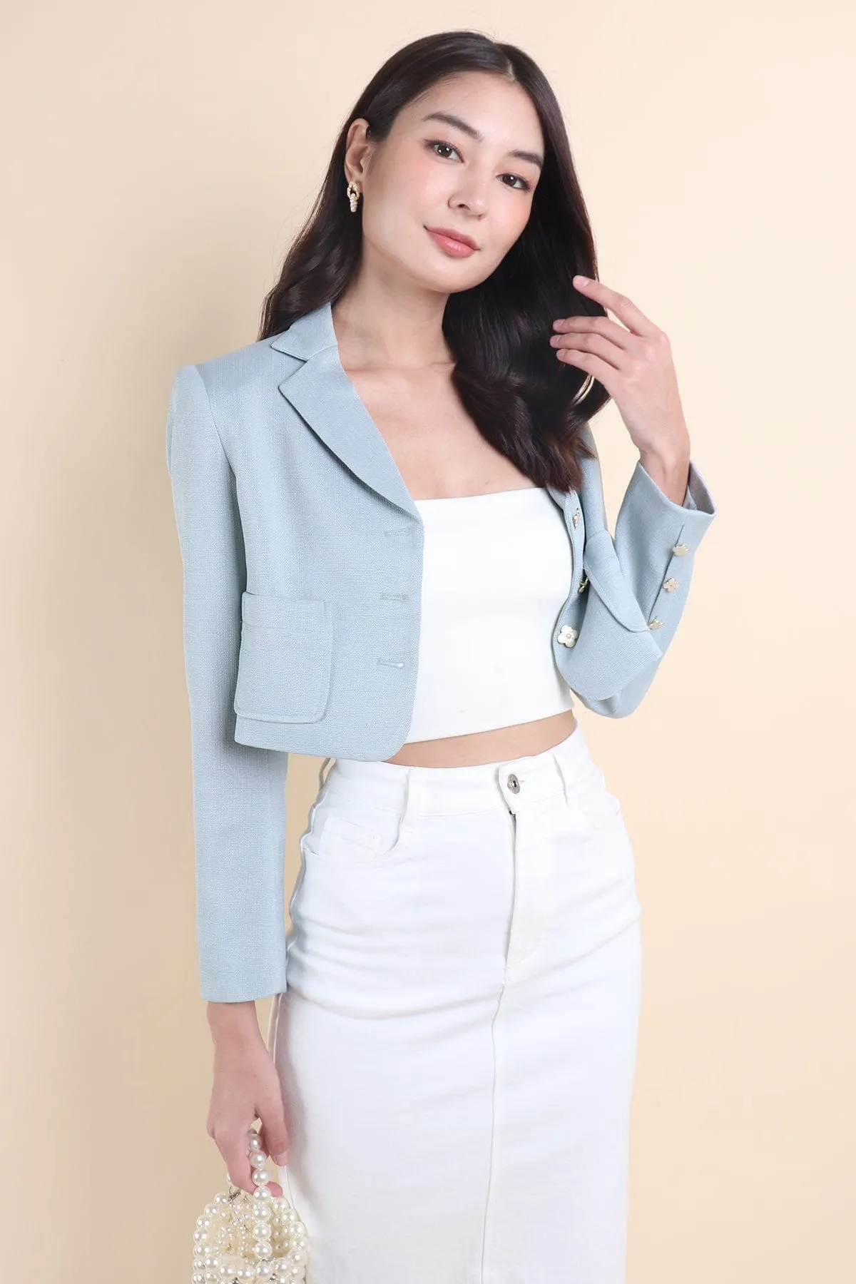 CARINNE CROPPED BLAZER IN BLUE