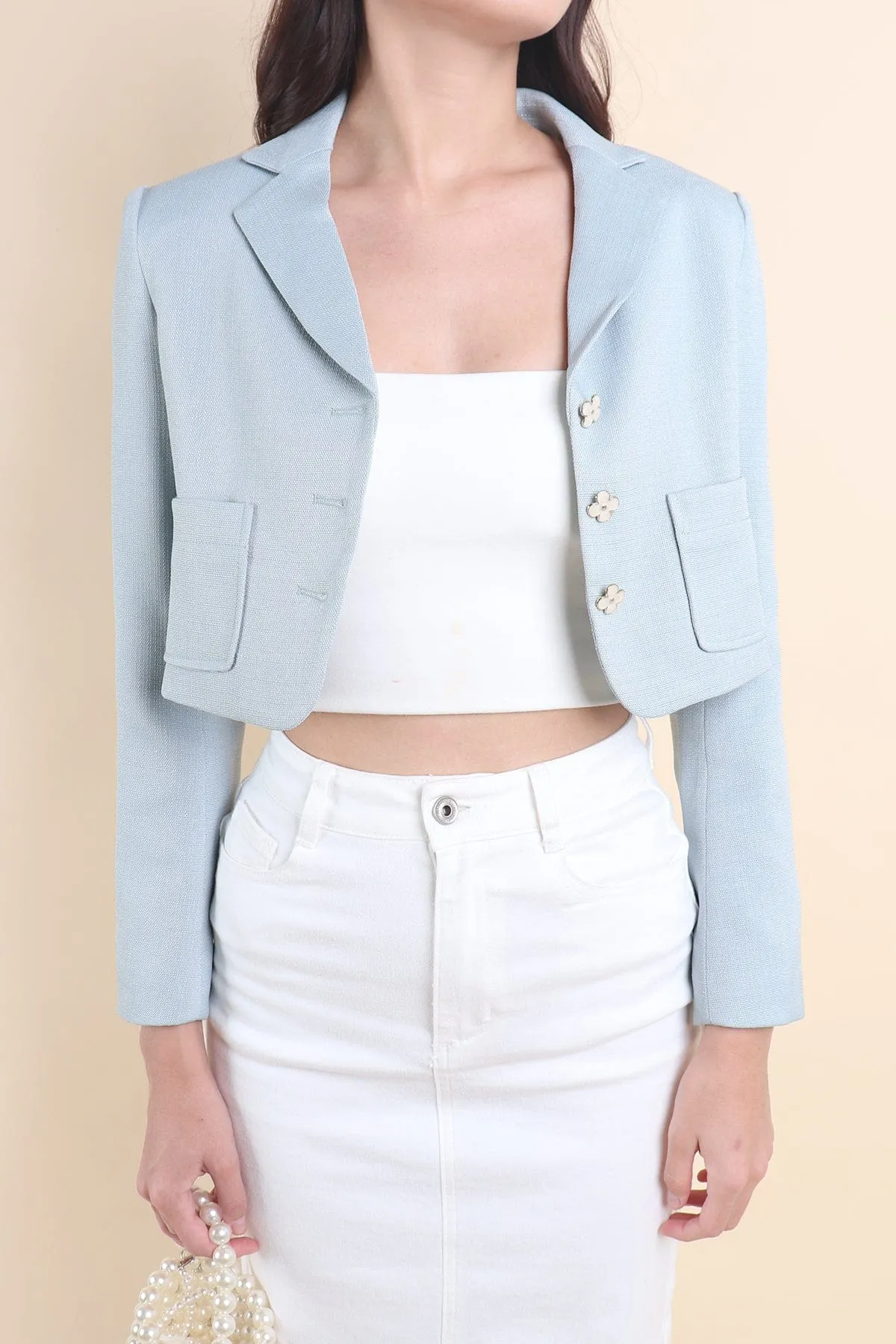 CARINNE CROPPED BLAZER IN BLUE