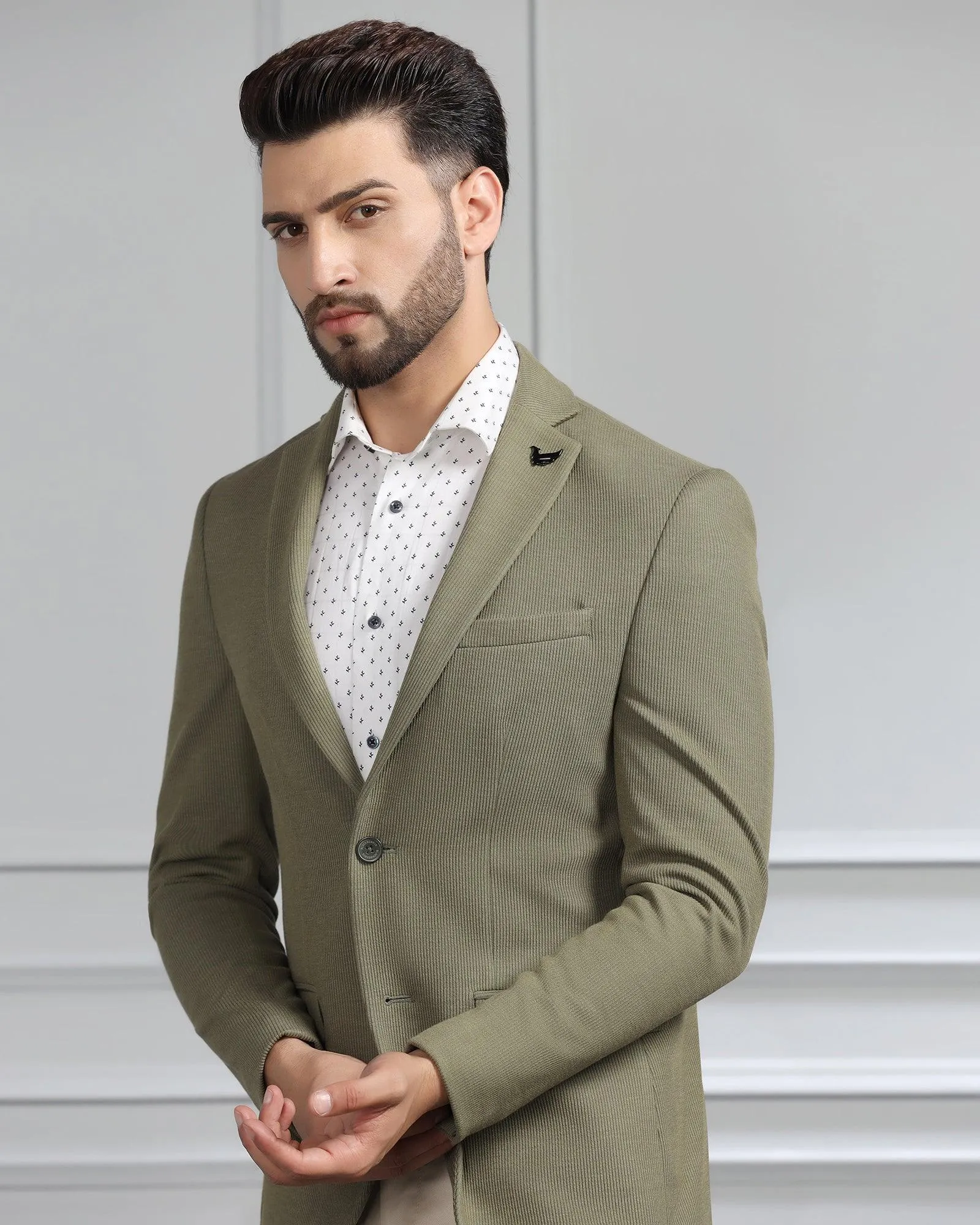 Casual Olive Textured Blazer - Remus