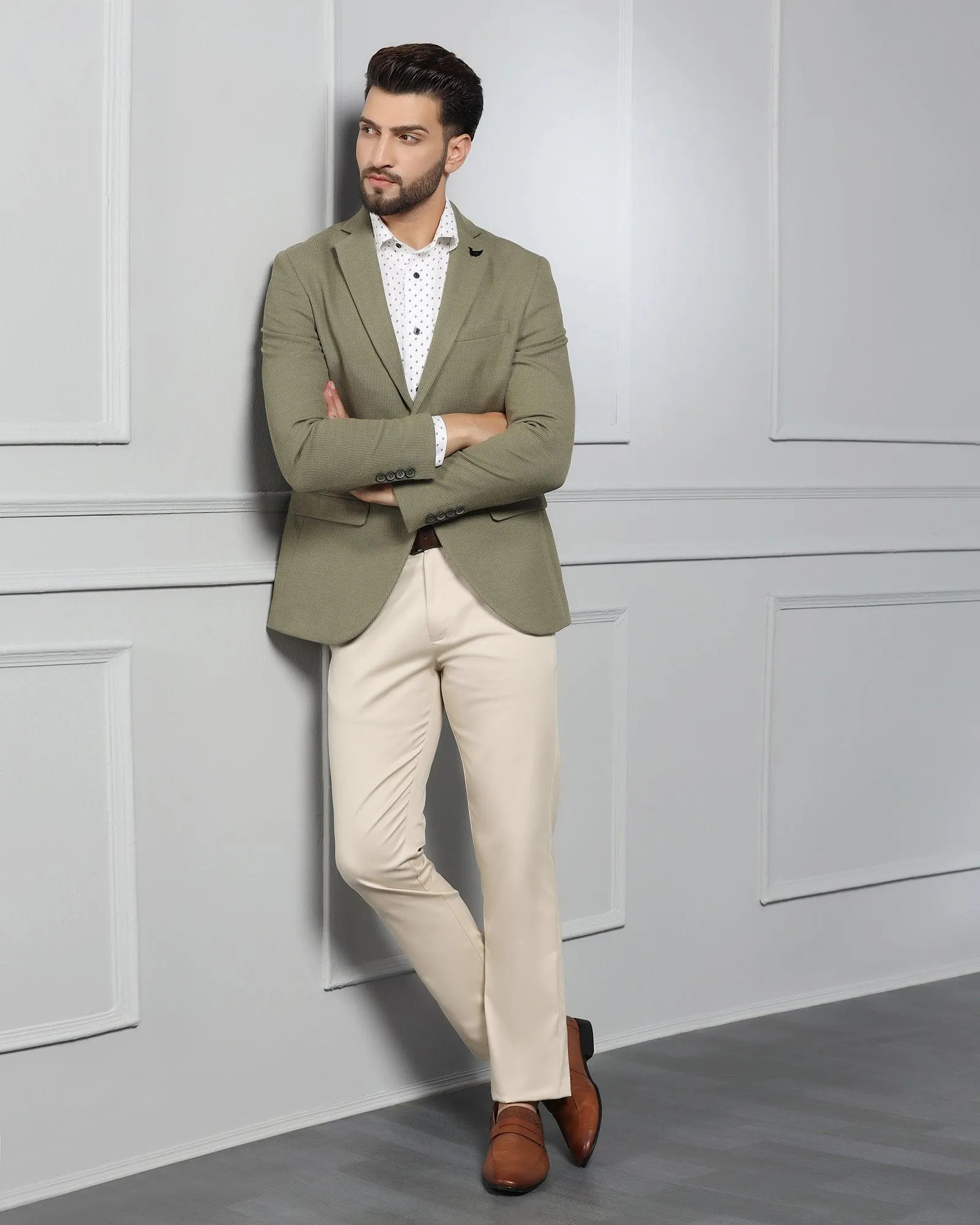 Casual Olive Textured Blazer - Remus