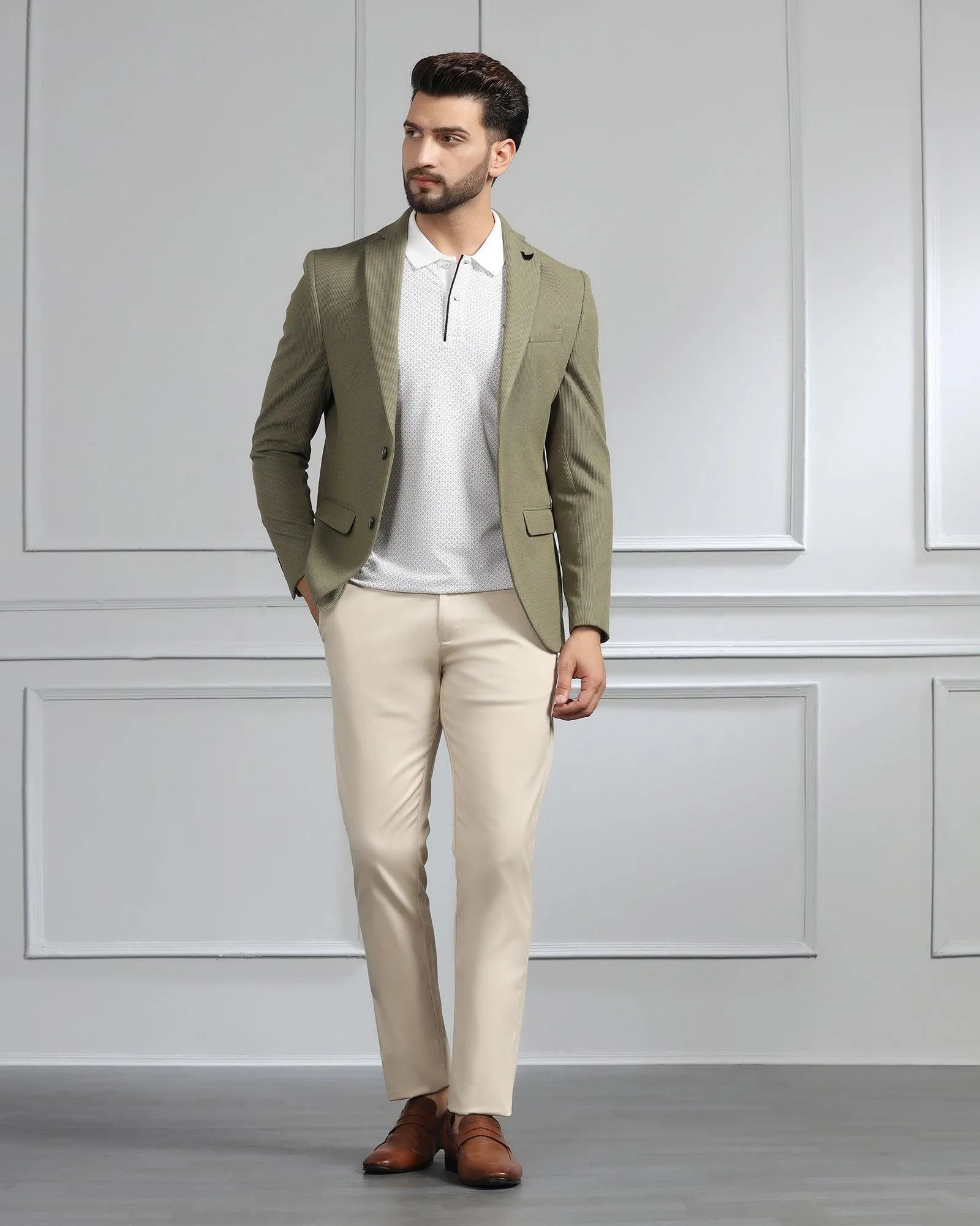 Casual Olive Textured Blazer - Remus