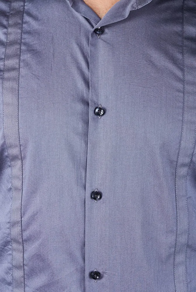 Casual Shirts for Men - Men Grey Pinstripe Self Design Shirt