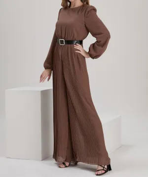 Chiffon Pleated Jumpsuit - Chestnut